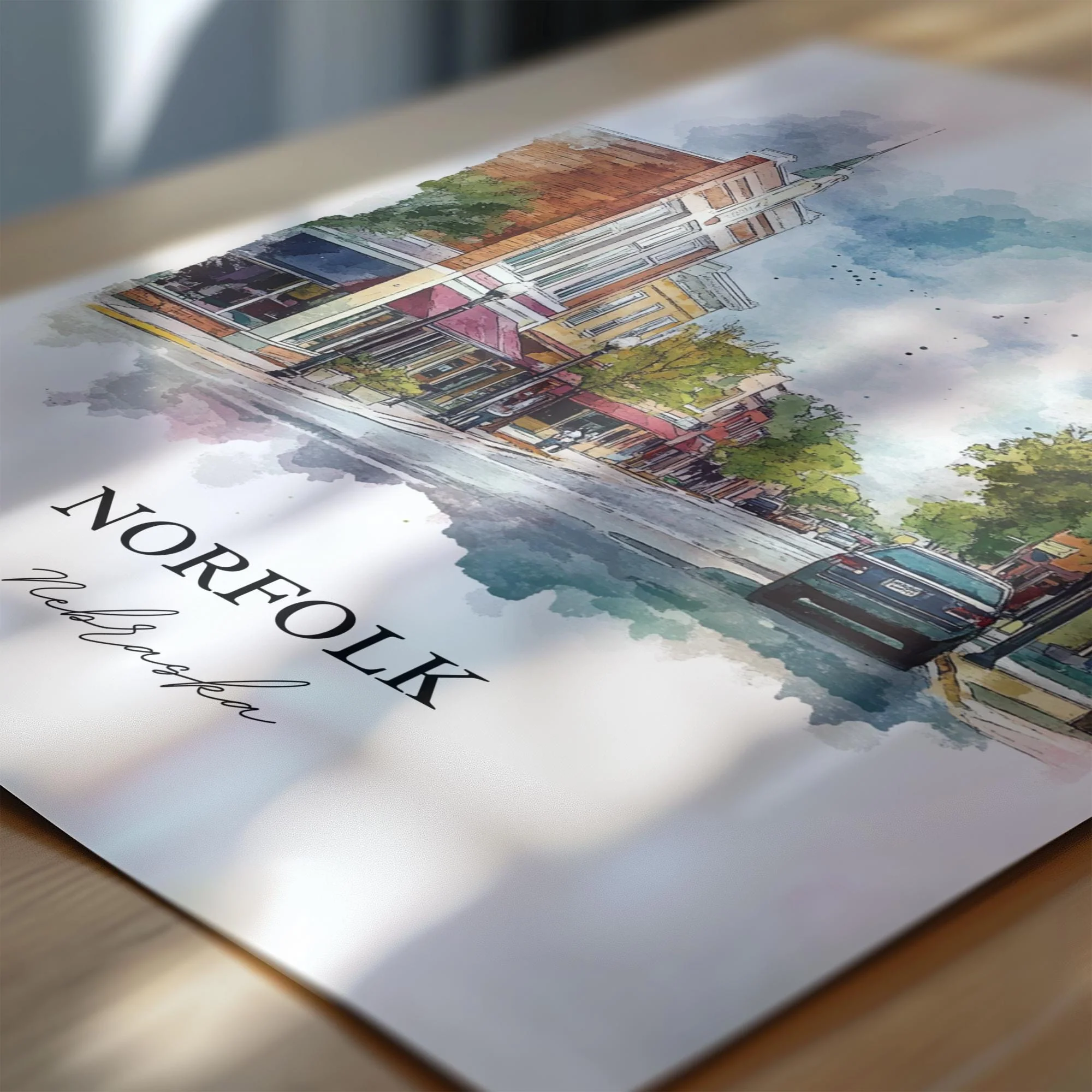 Norfolk, Nebraska, USA – Watercolor Art Print - Image 2
