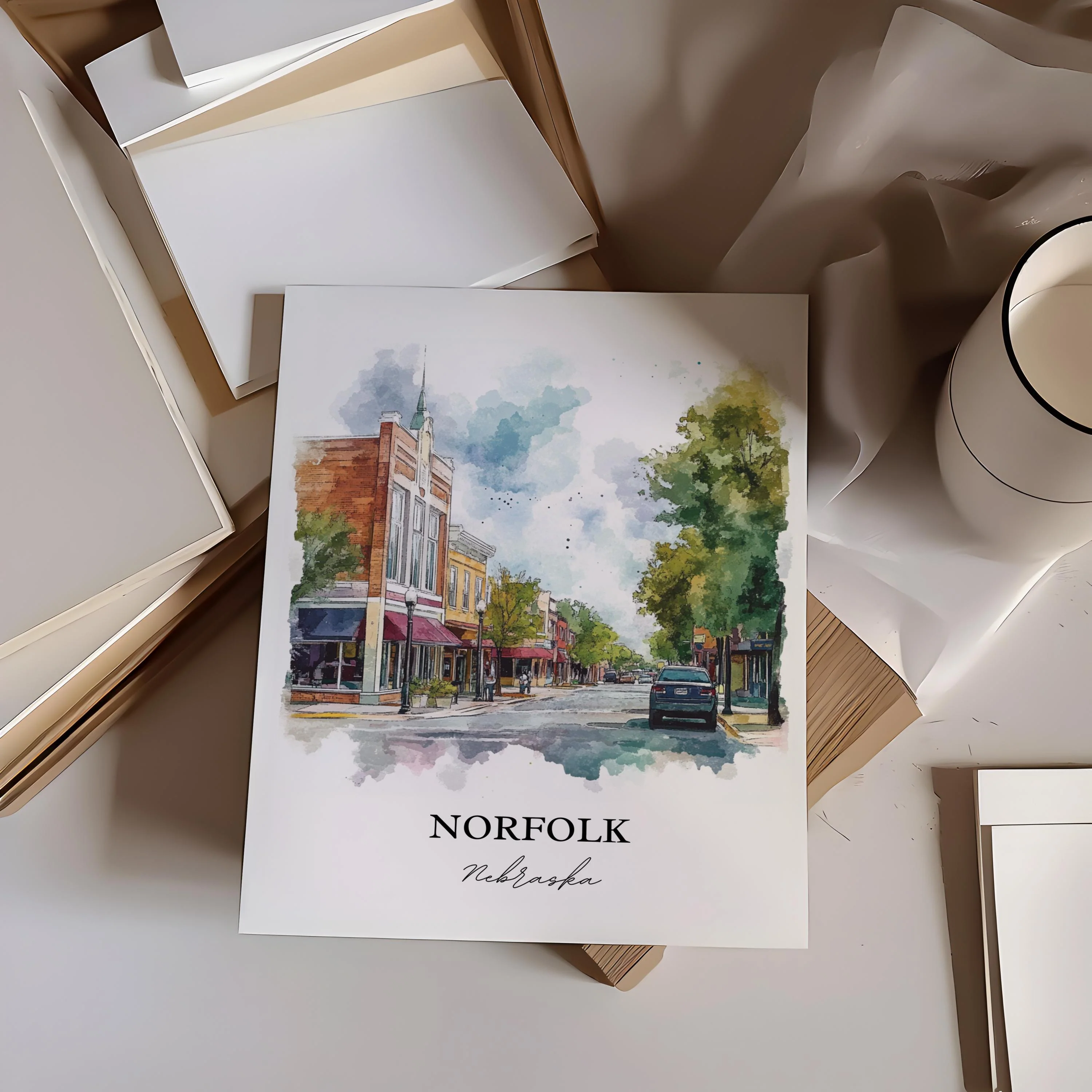 Norfolk, Nebraska, USA – Watercolor Art Print - Image 6