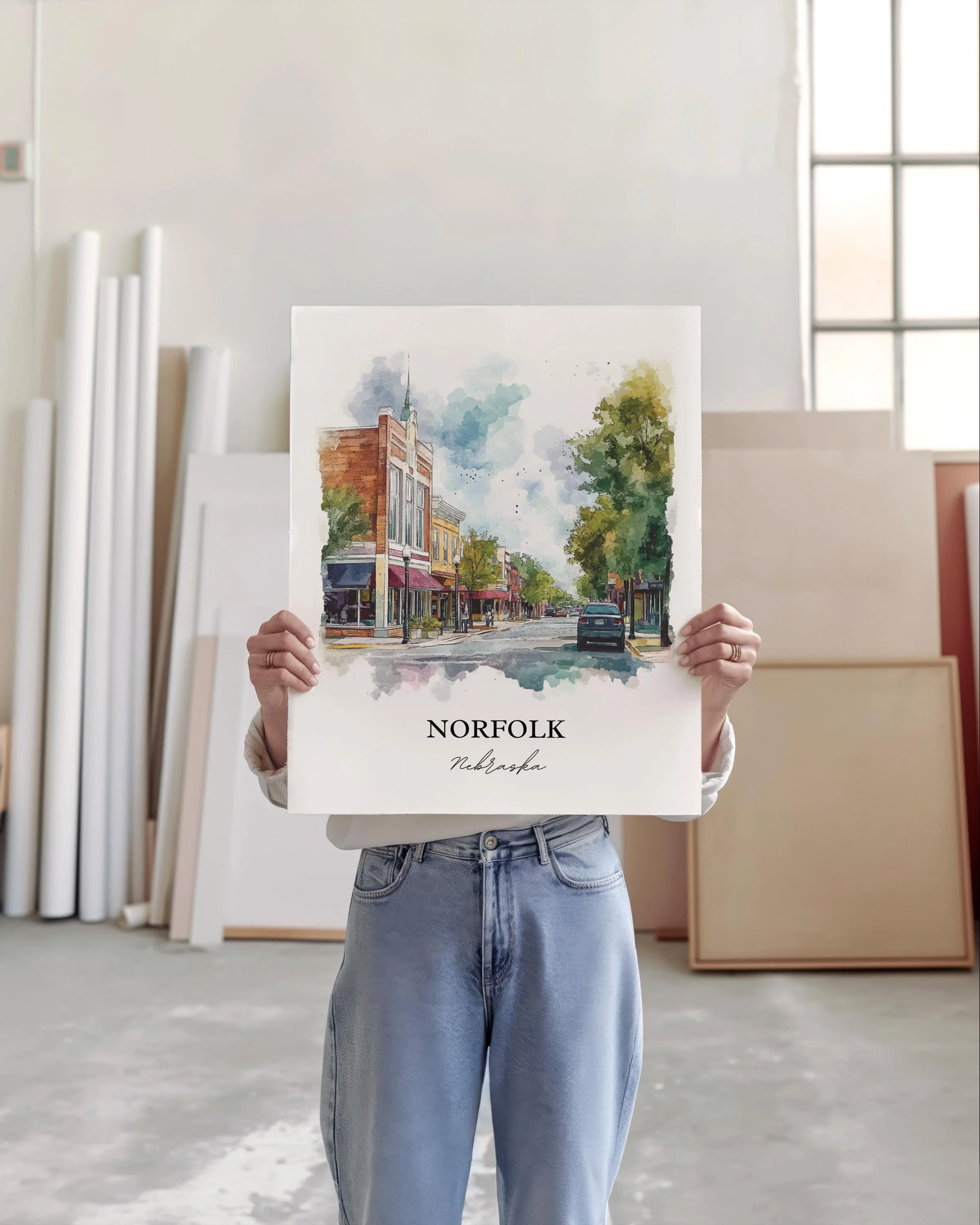 Norfolk, Nebraska, USA – Watercolor Art Print - Image 3