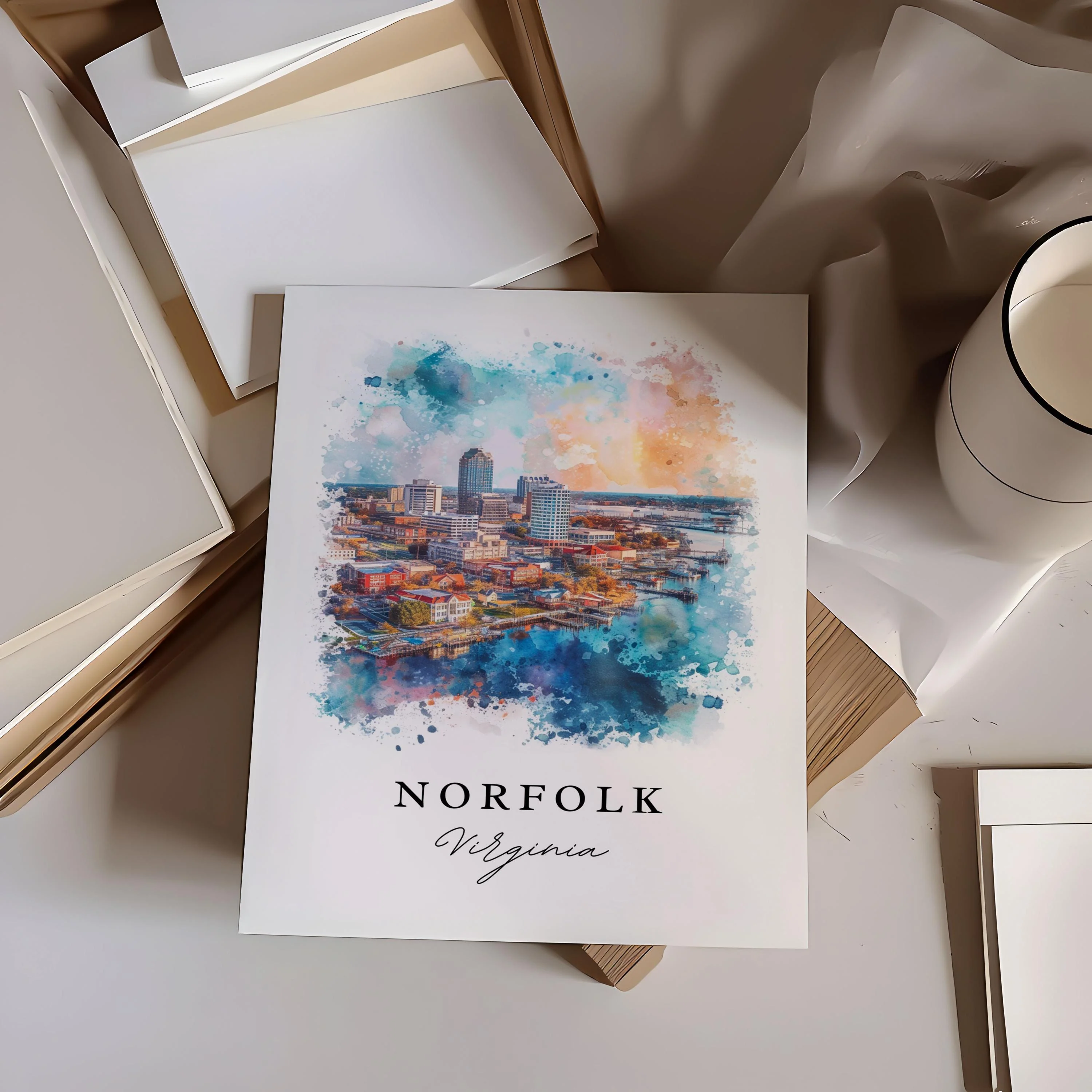 Norfolk, Virginia, Virginia – Watercolor Art Print - Image 2