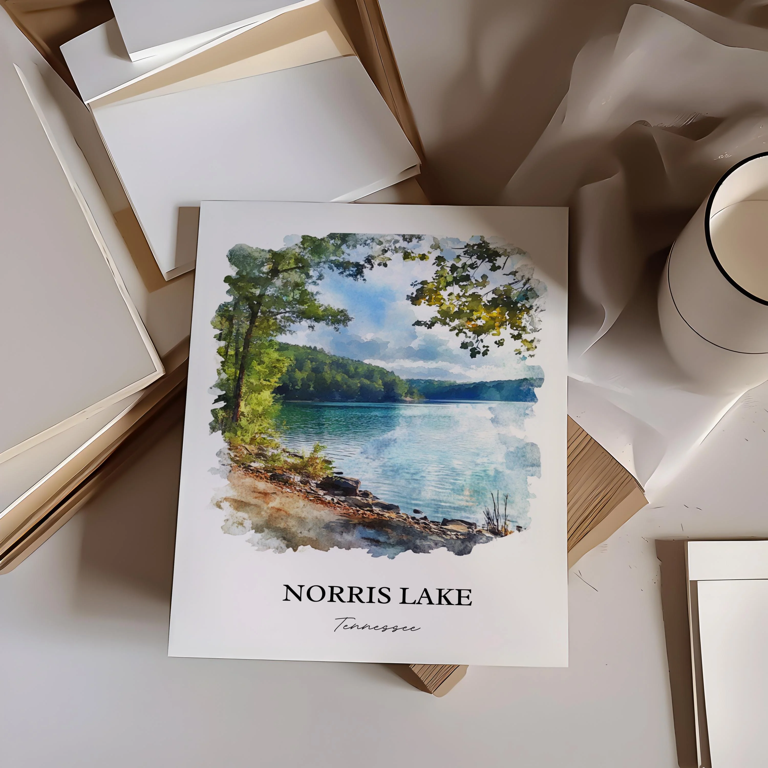 Norris Lake, Tennessee, USA – Watercolor Art Print - Image 5