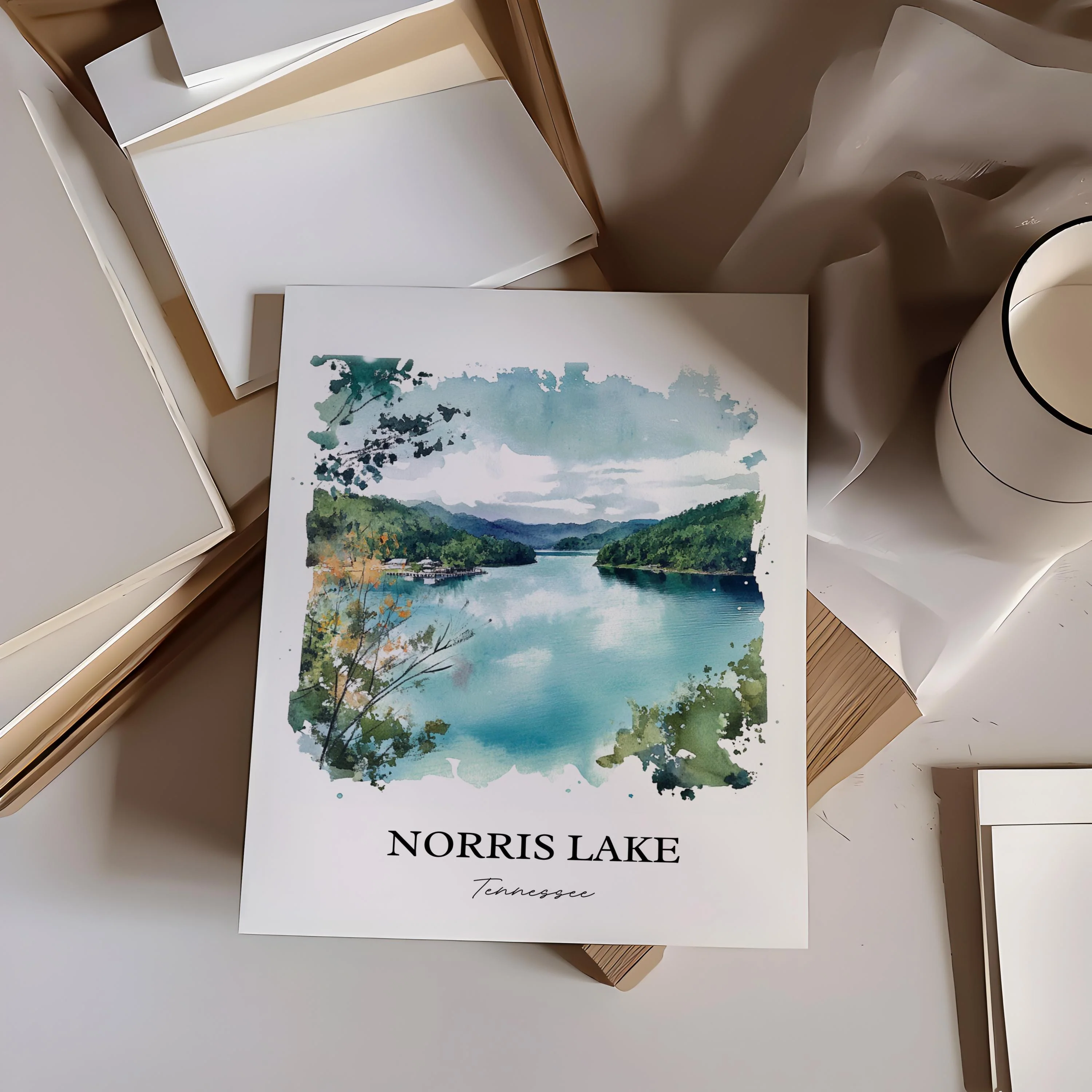 Norris Lake, Tennessee, USA – Watercolor Art Print - Image 5