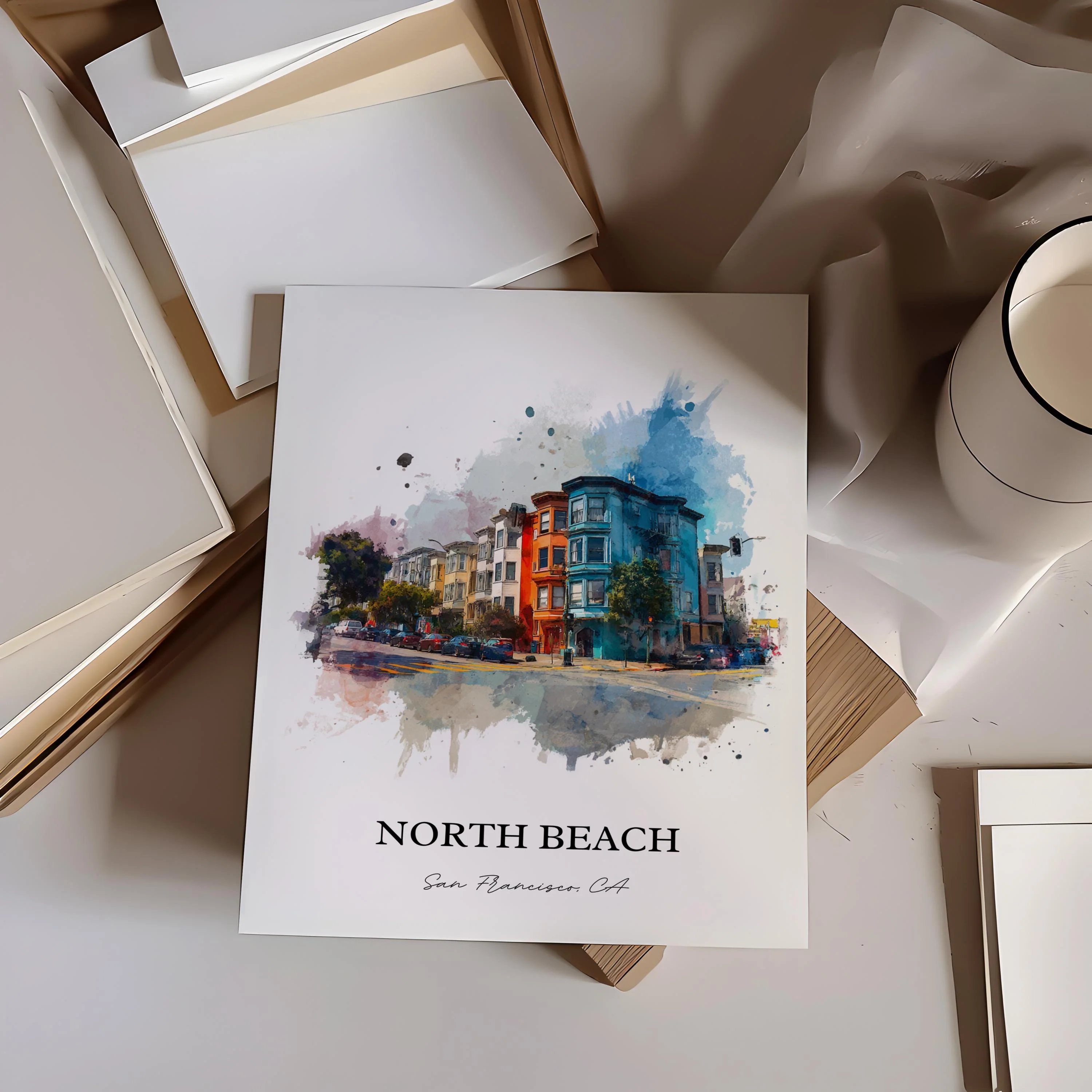 North Beach, California – Watercolor Art Print - Image 7