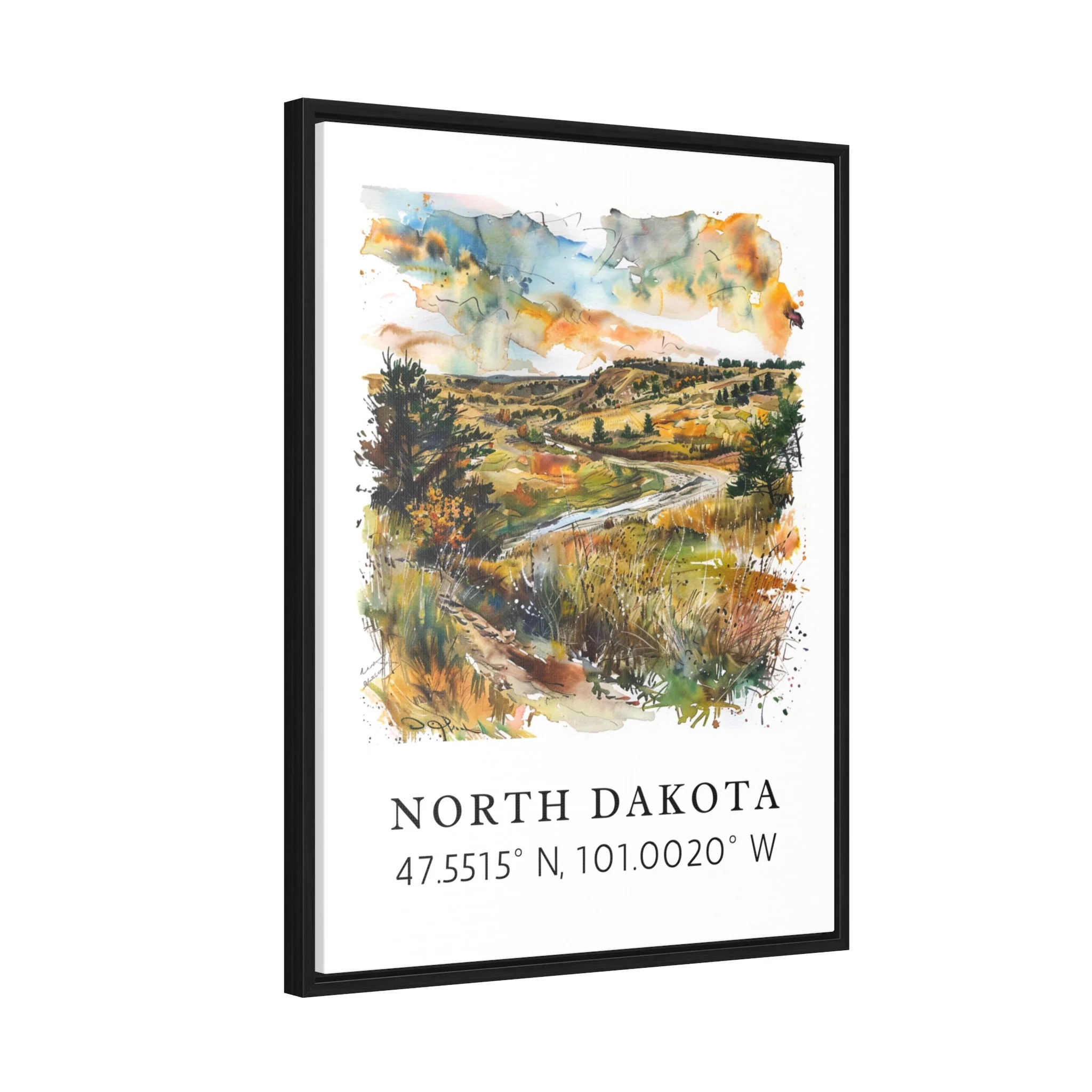 North Dakota – Watercolor Art Print with Coordinates, Framed & Unframed Options - Image 6