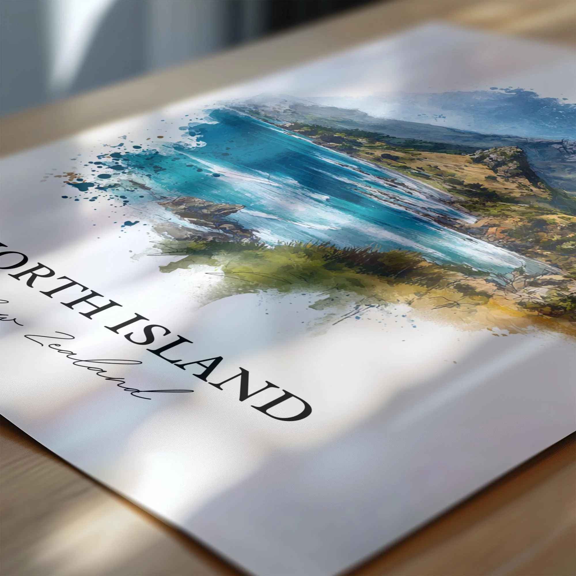 North Island, New Zealand – Watercolor Art Print - Image 2