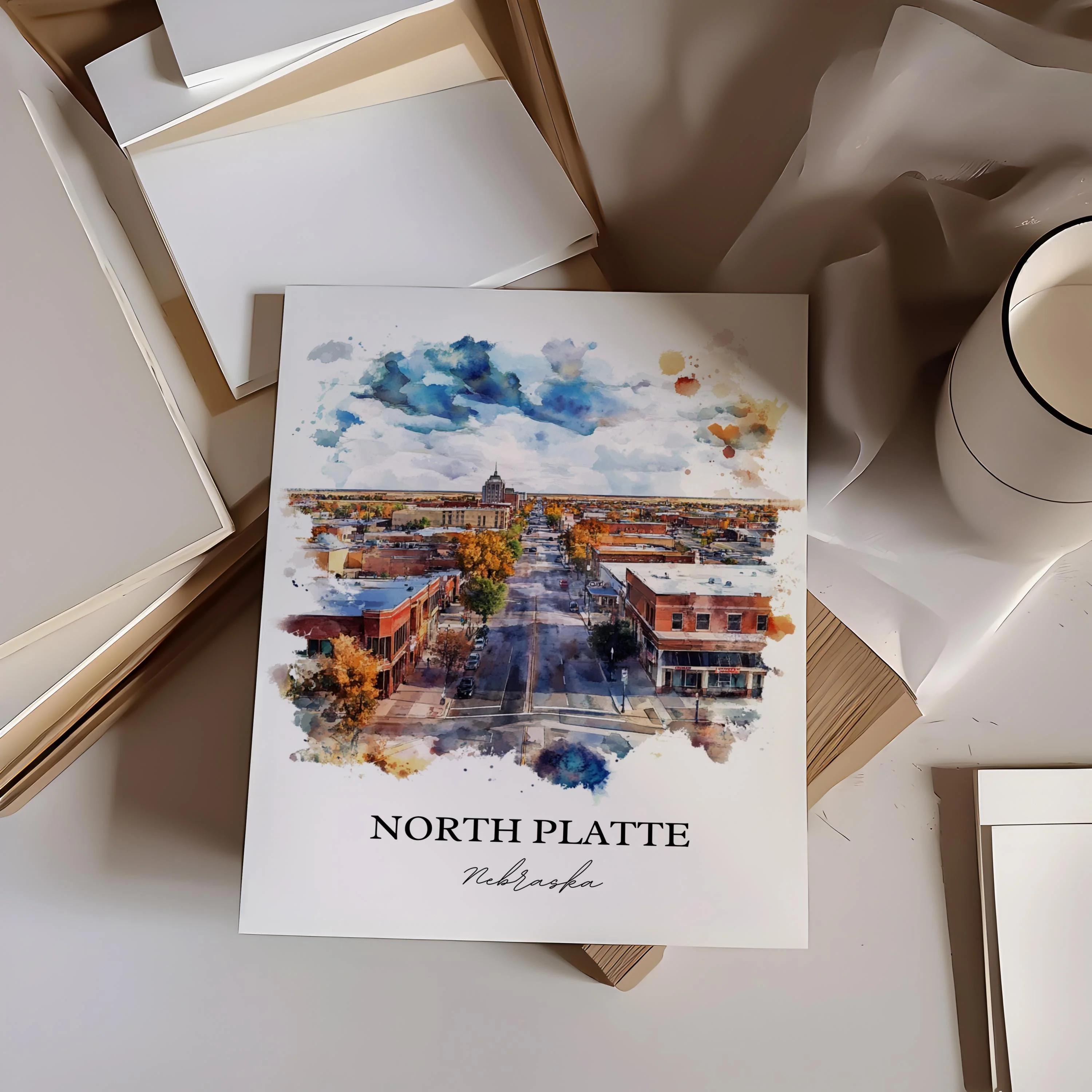 North Platte, Nebraska, USA – Watercolor Art Print - Image 3