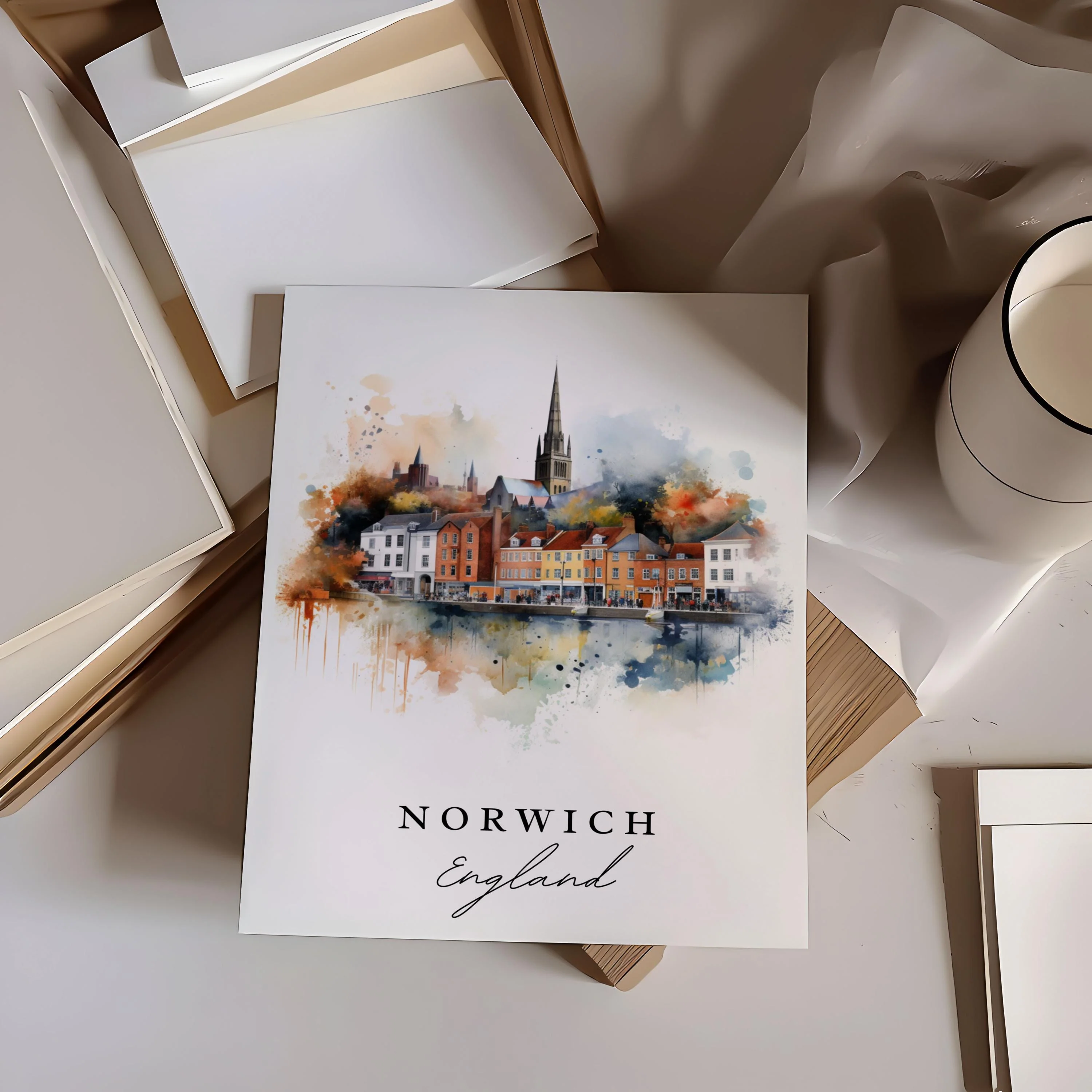 Norwich, England – Watercolor Art Print - Image 2