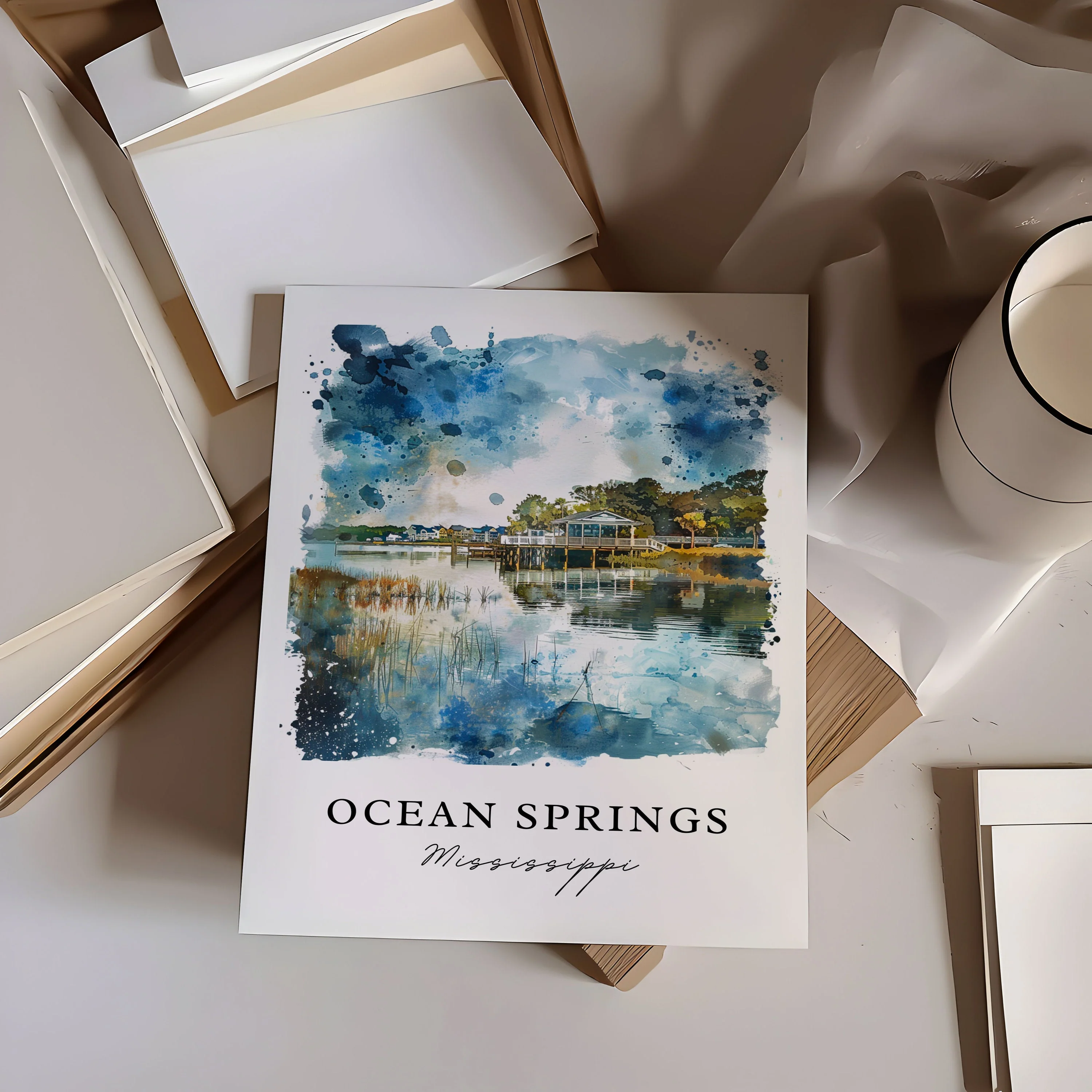 Ocean Springs, Mississippi Watercolor Art Print - Image 2