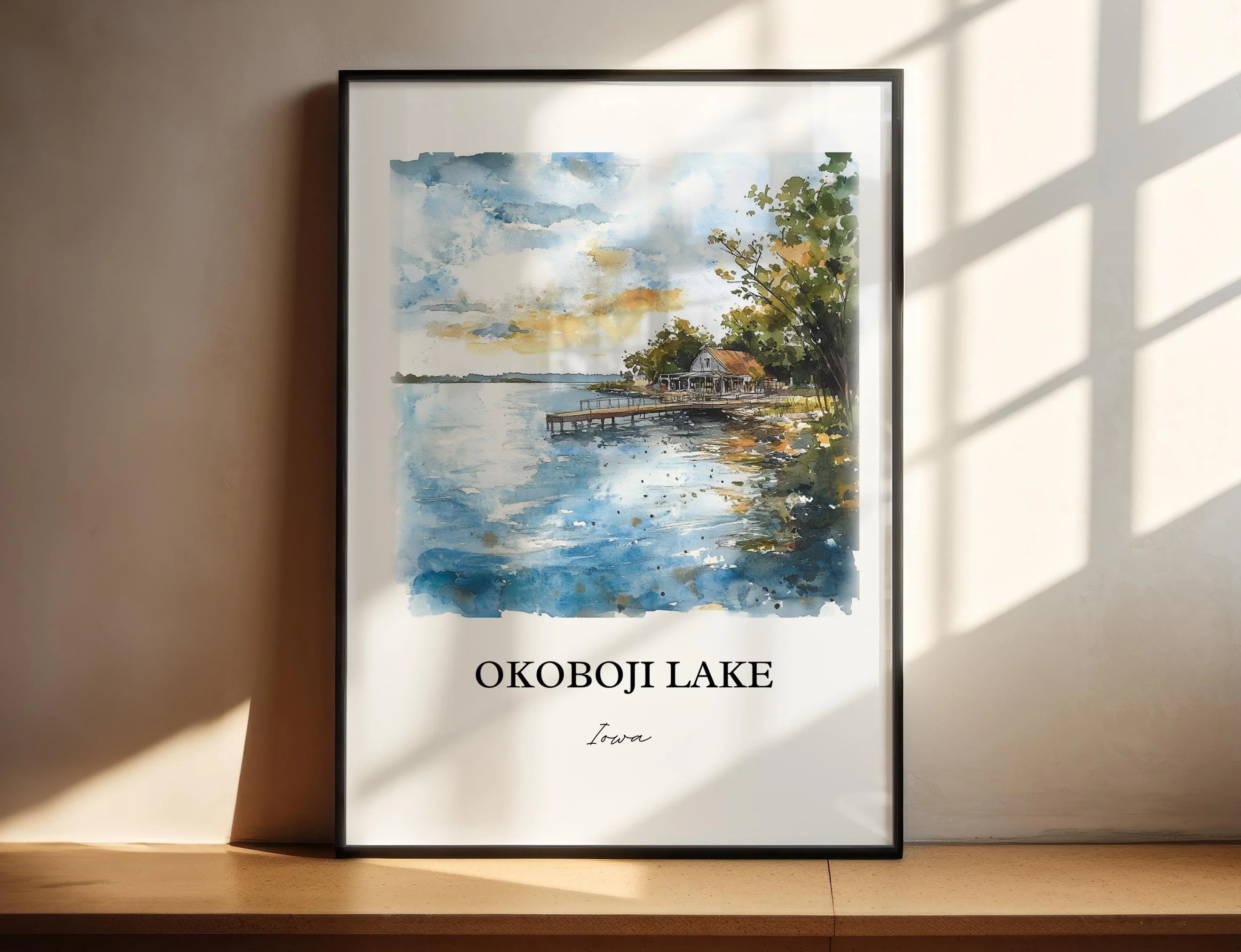 Okoboji Lake, Iowa, Iowa – Watercolor Art Print