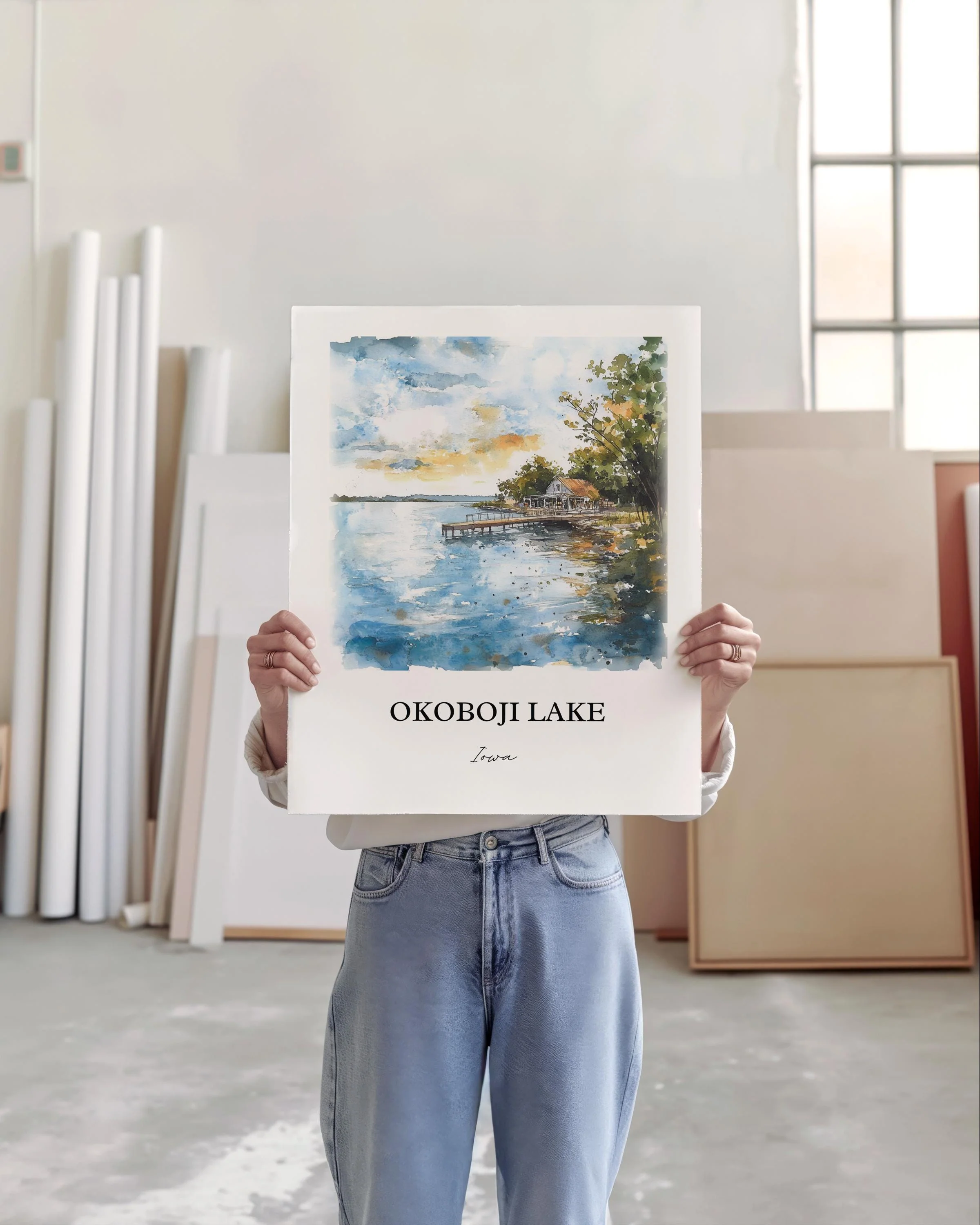Okoboji Lake, Iowa, Iowa – Watercolor Art Print - Image 3