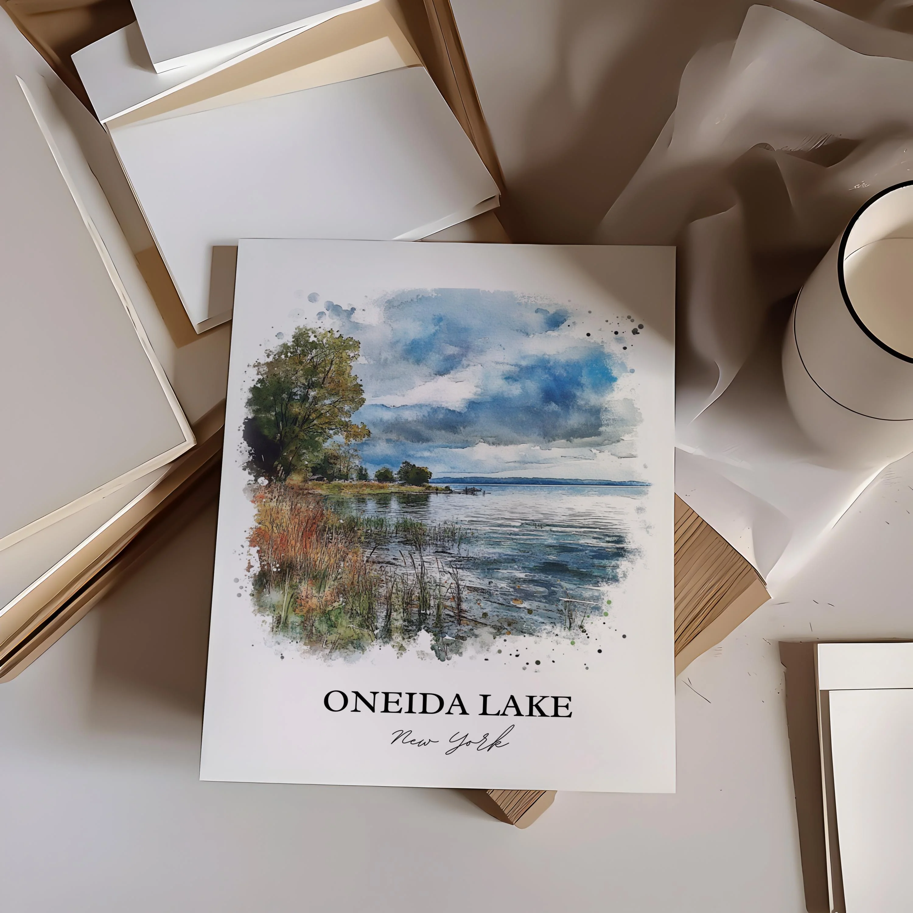 Oneida Lake, New York, USA – Watercolor Art Print - Image 5