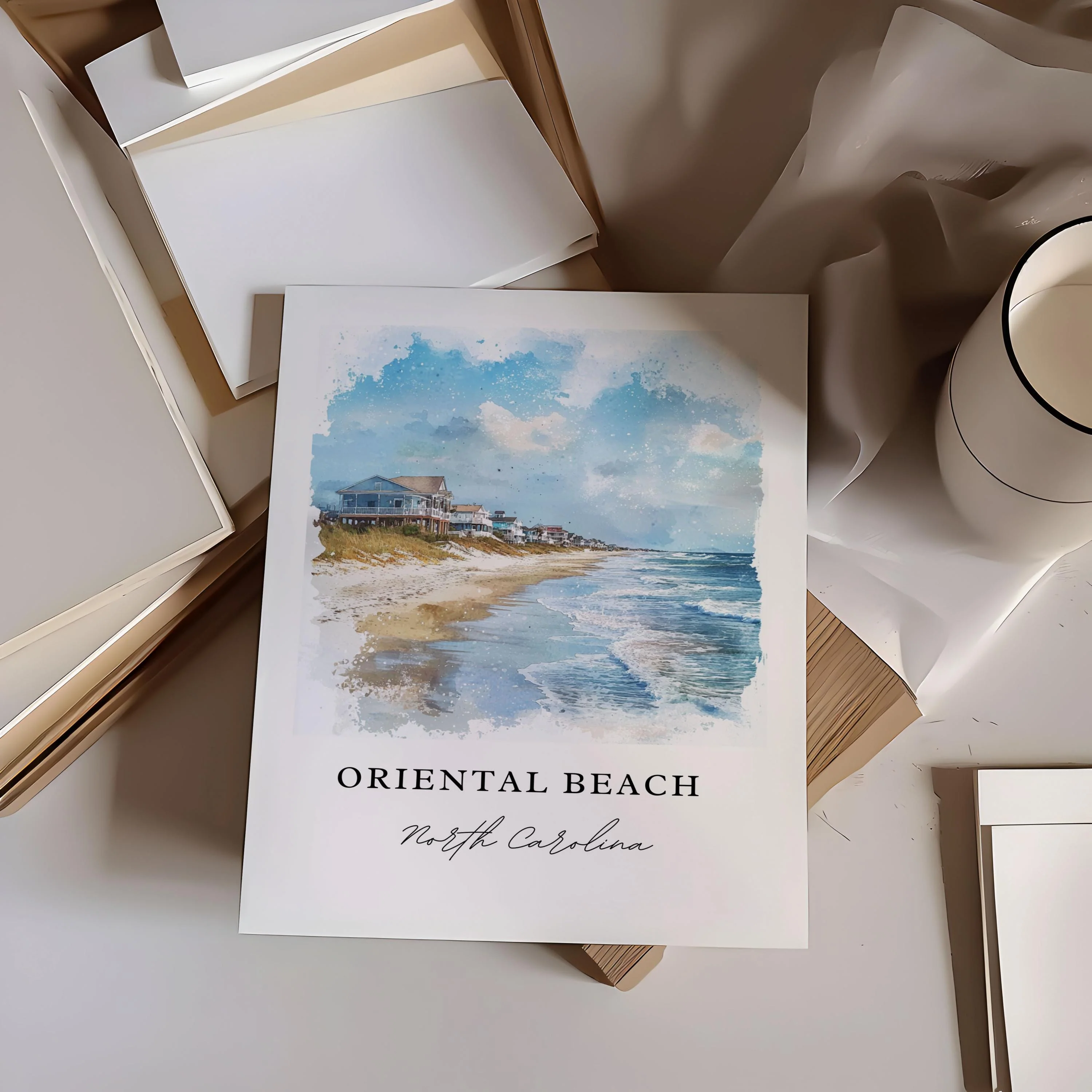 Oriental Beach, NC, USA – Watercolor Art Print - Image 2