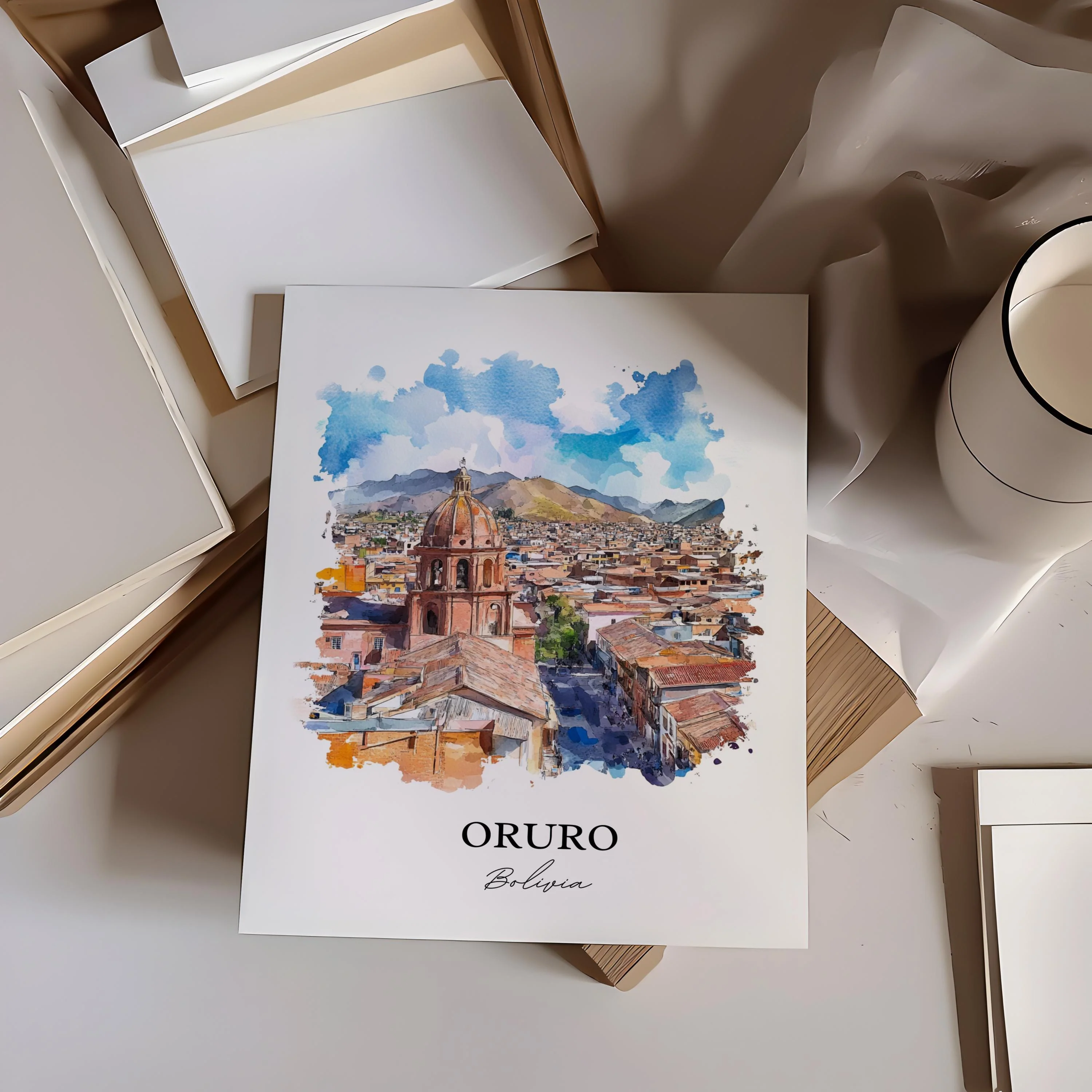 Oruro, Bolivia – Watercolor Art Print - Image 3