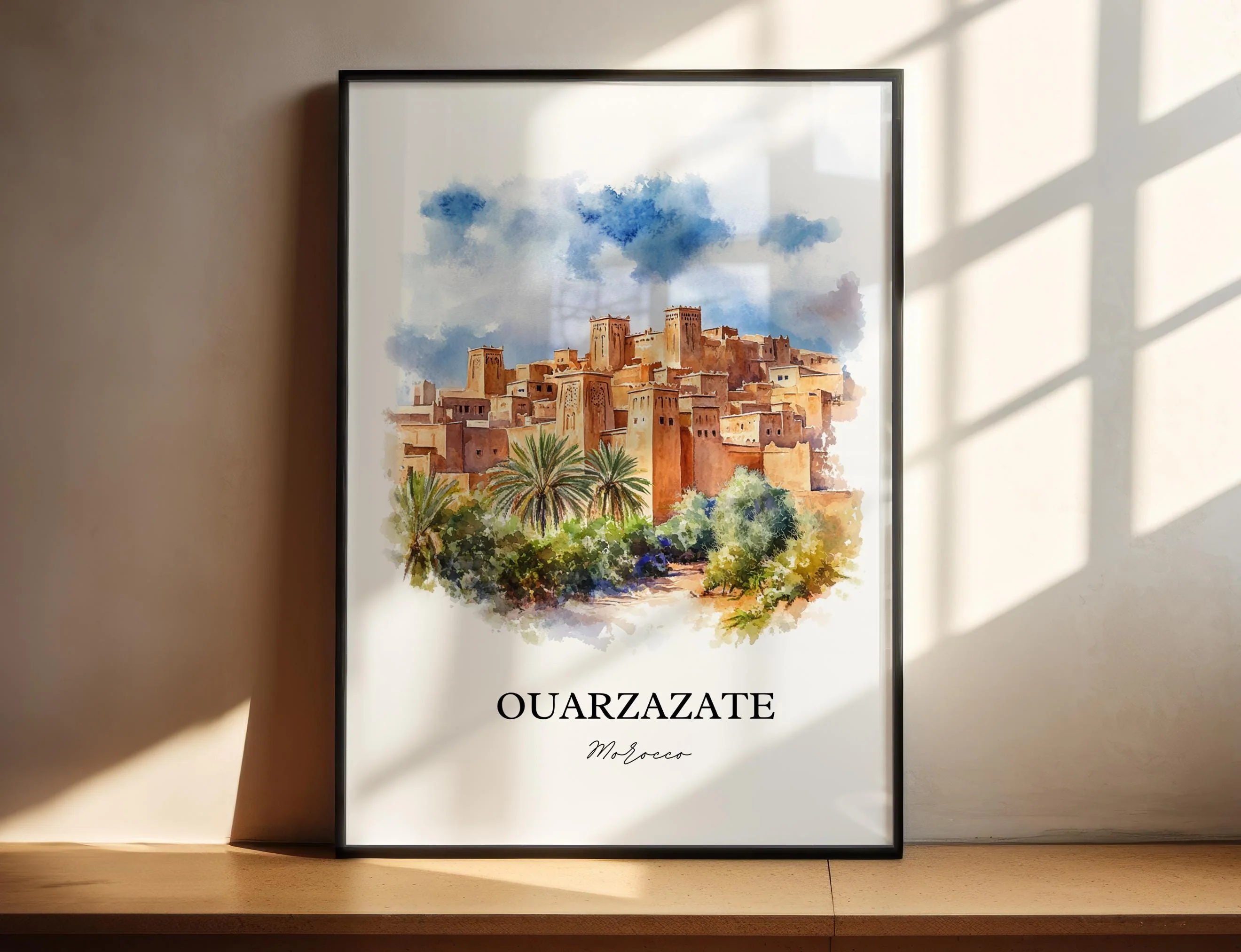 Ouarzazate, Morocco – Watercolor Art Print of High Atlas Mountains