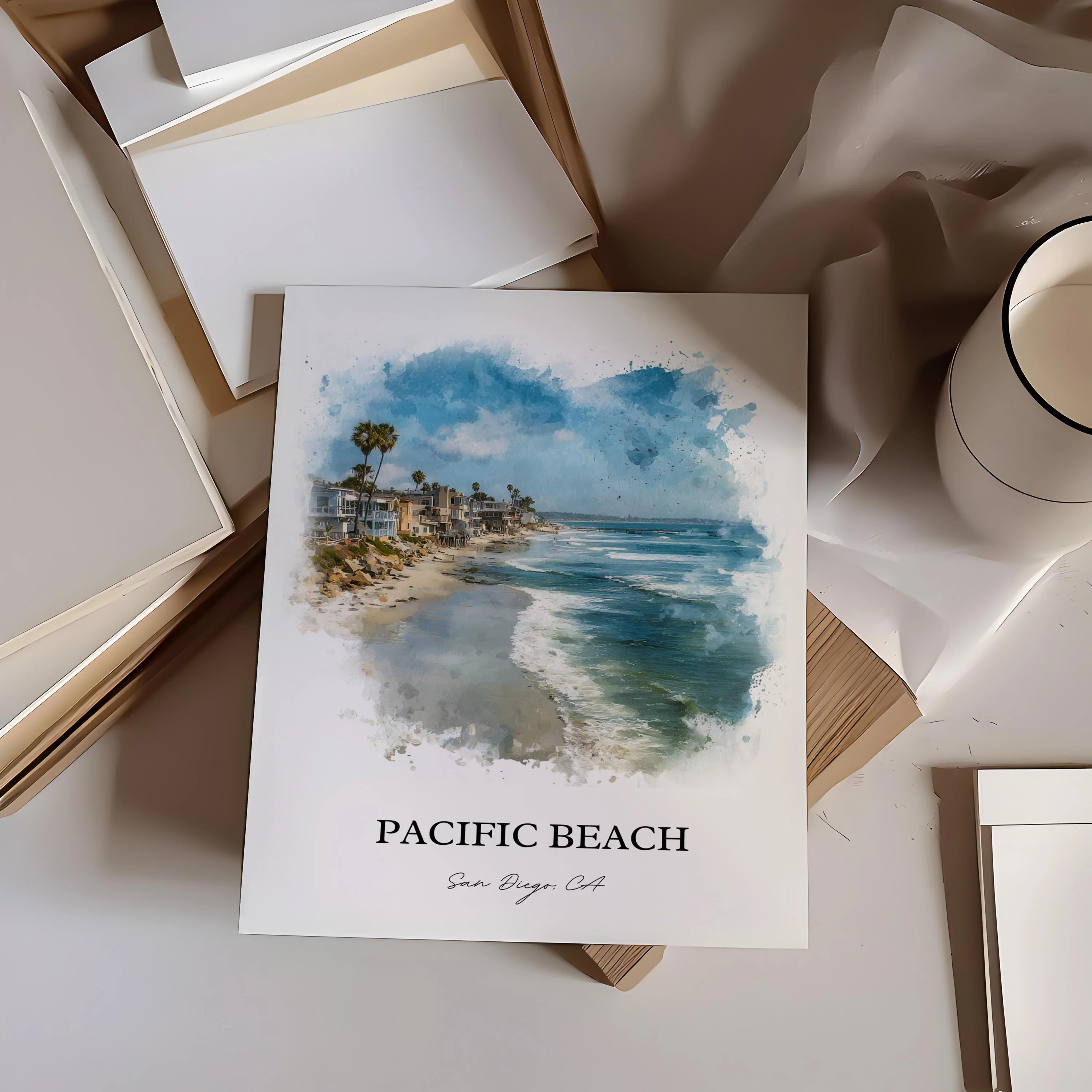Pacific Beach, California – Watercolor Art Print - Image 2