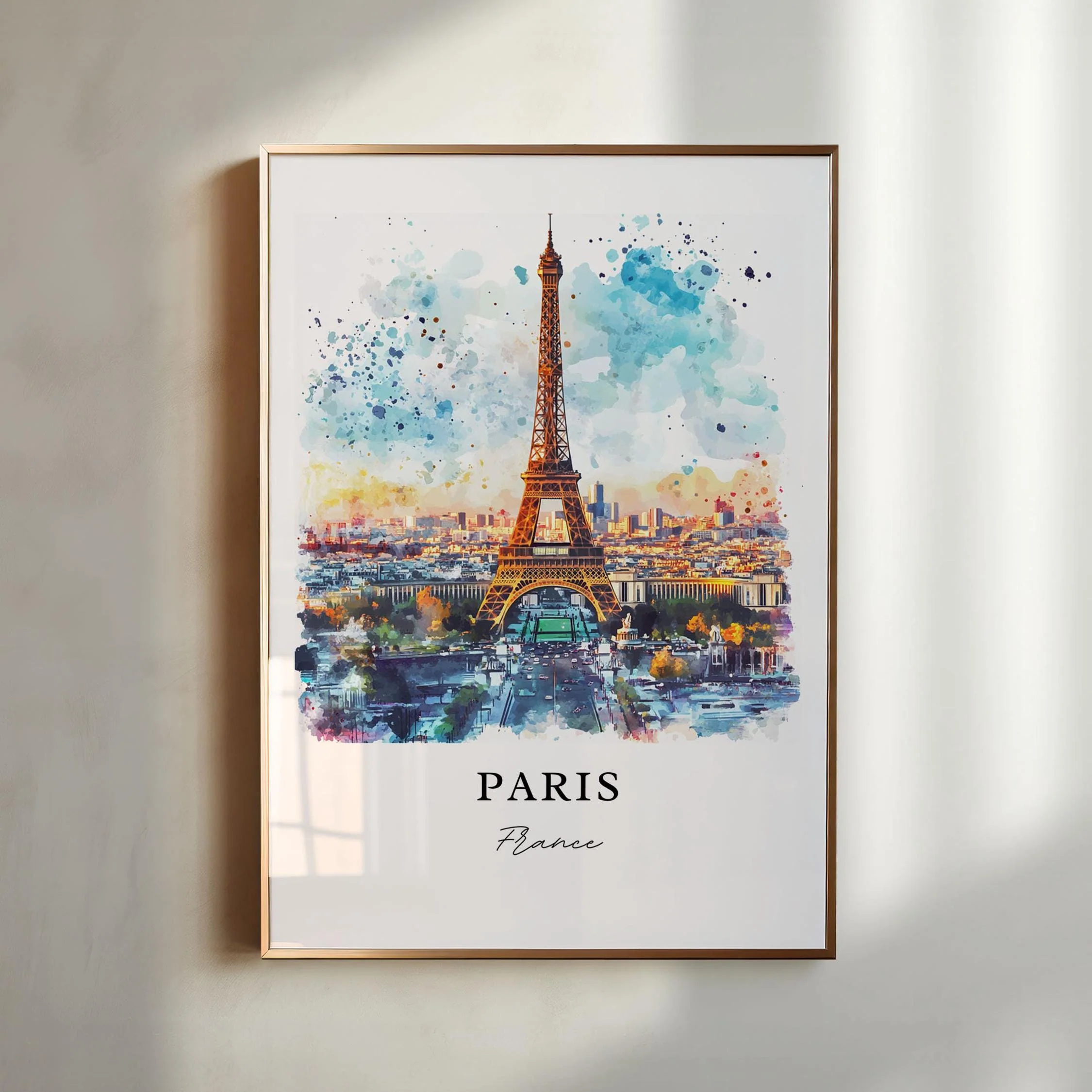 Paris, France – Eiffel Tower and Skyline Watercolor Art Print
