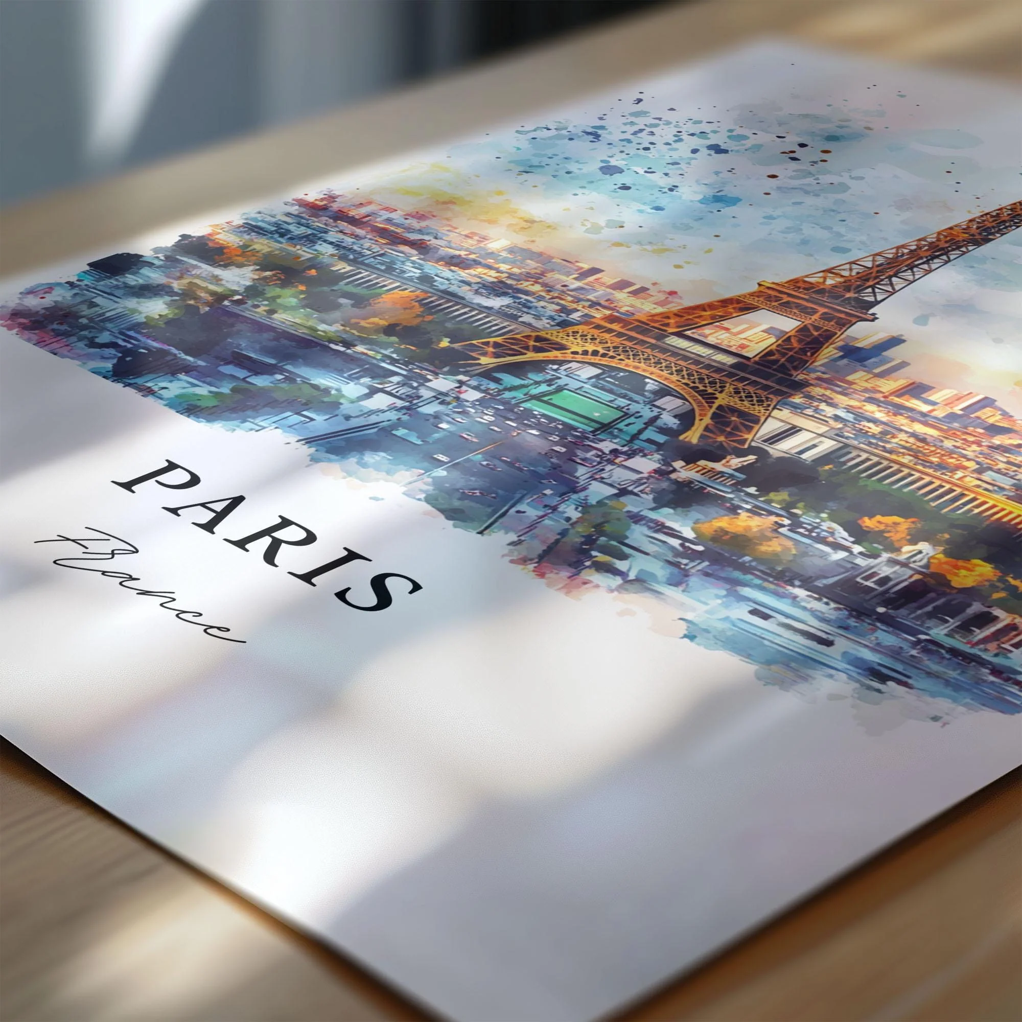 Paris, France – Eiffel Tower and Skyline Watercolor Art Print - Image 3
