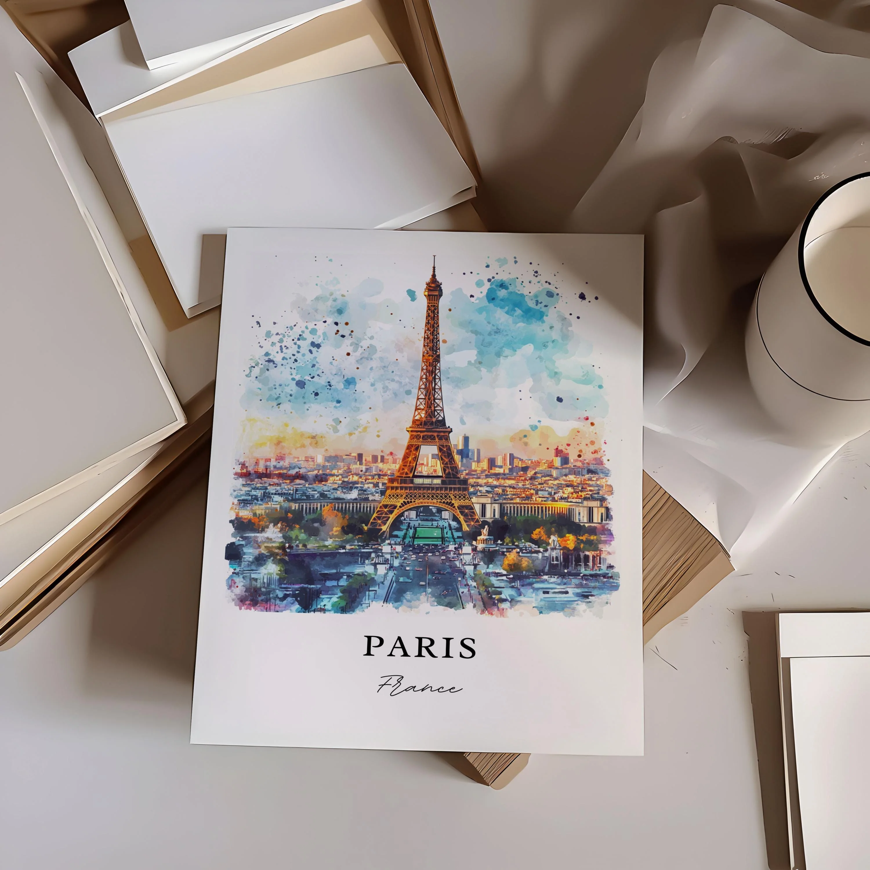 Paris, France – Eiffel Tower and Skyline Watercolor Art Print - Image 5