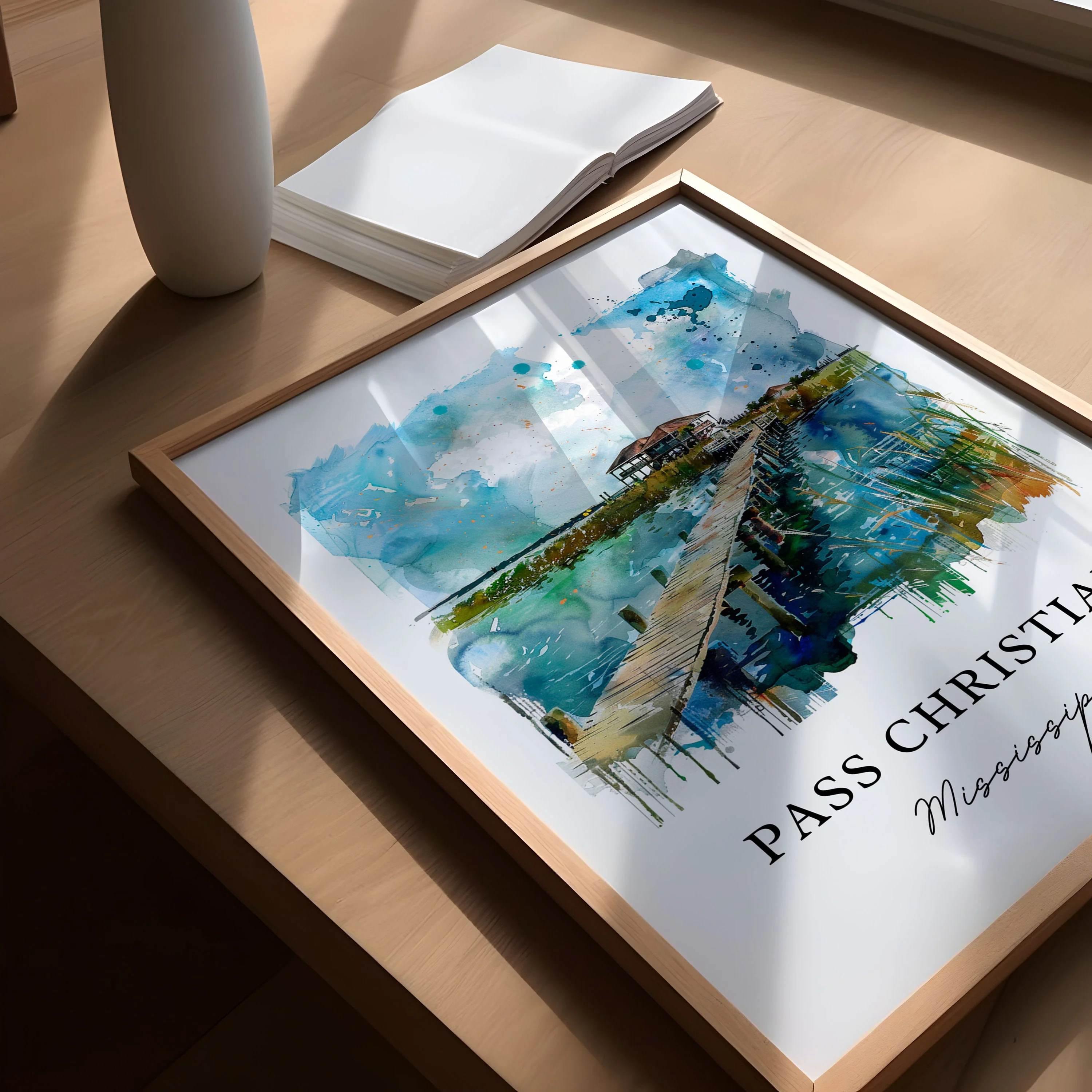 Pass Christian, MS, Mississippi – Watercolor Art Print - Image 2