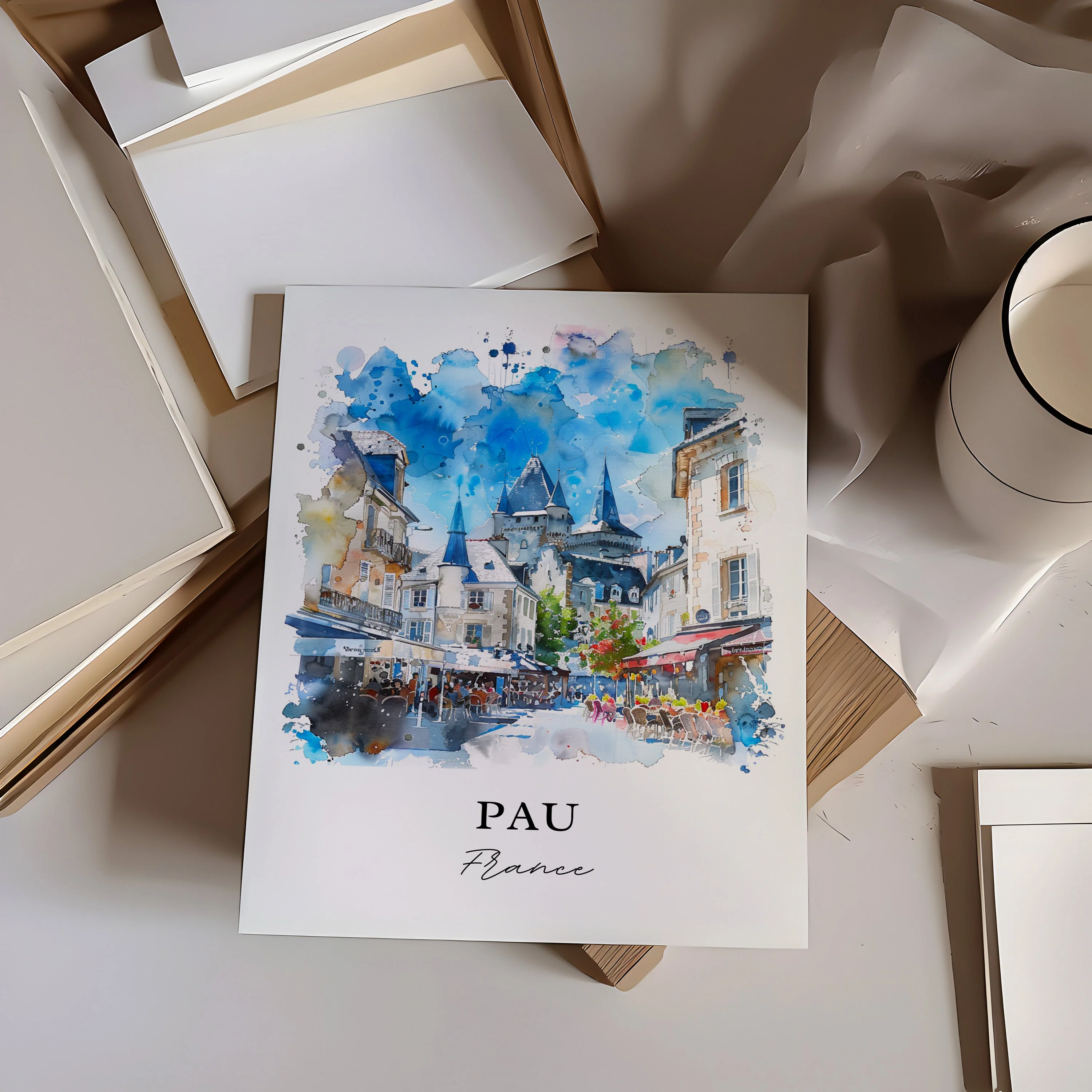 Pau, France – Watercolor Art Print - Image 2
