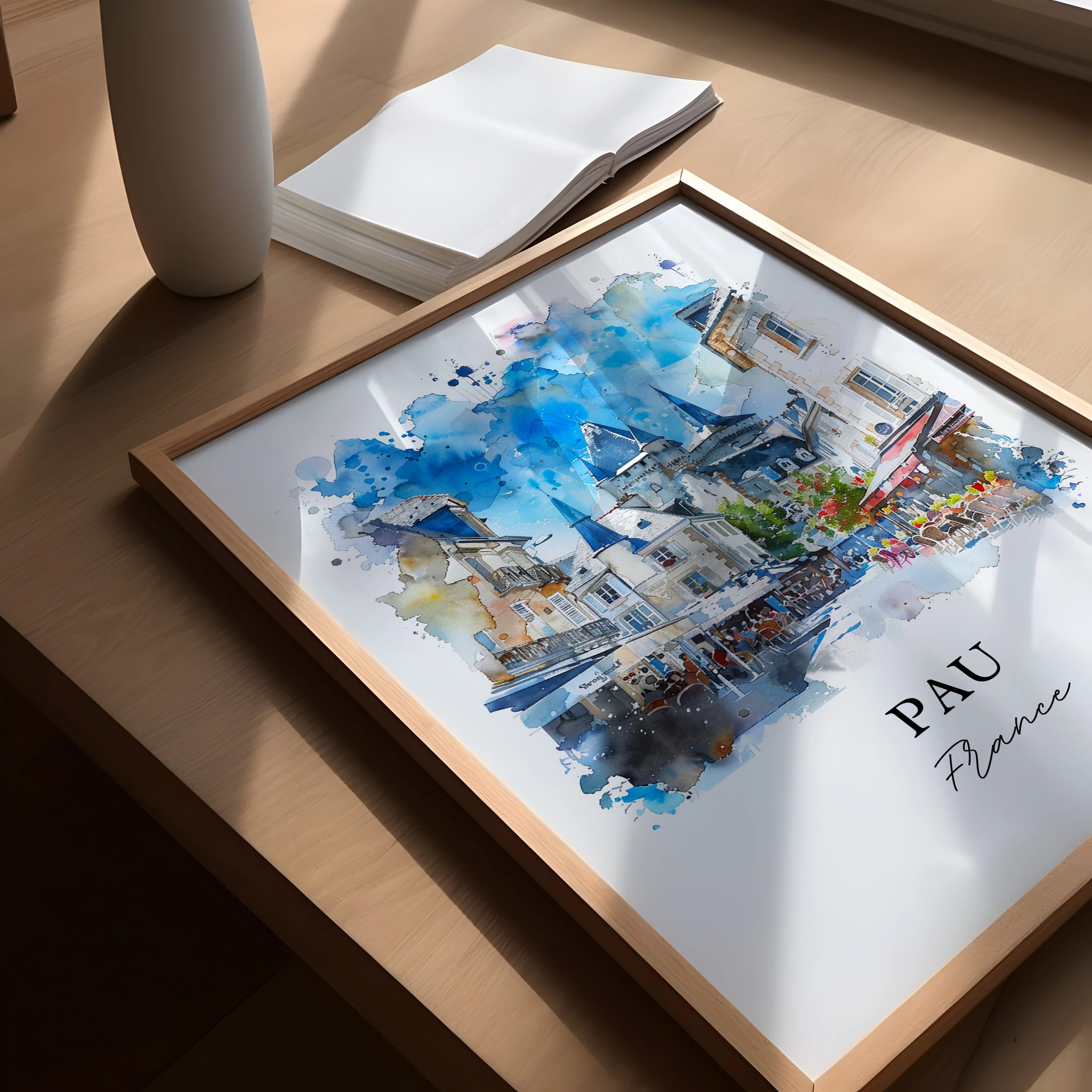 Pau, France – Watercolor Art Print - Image 3