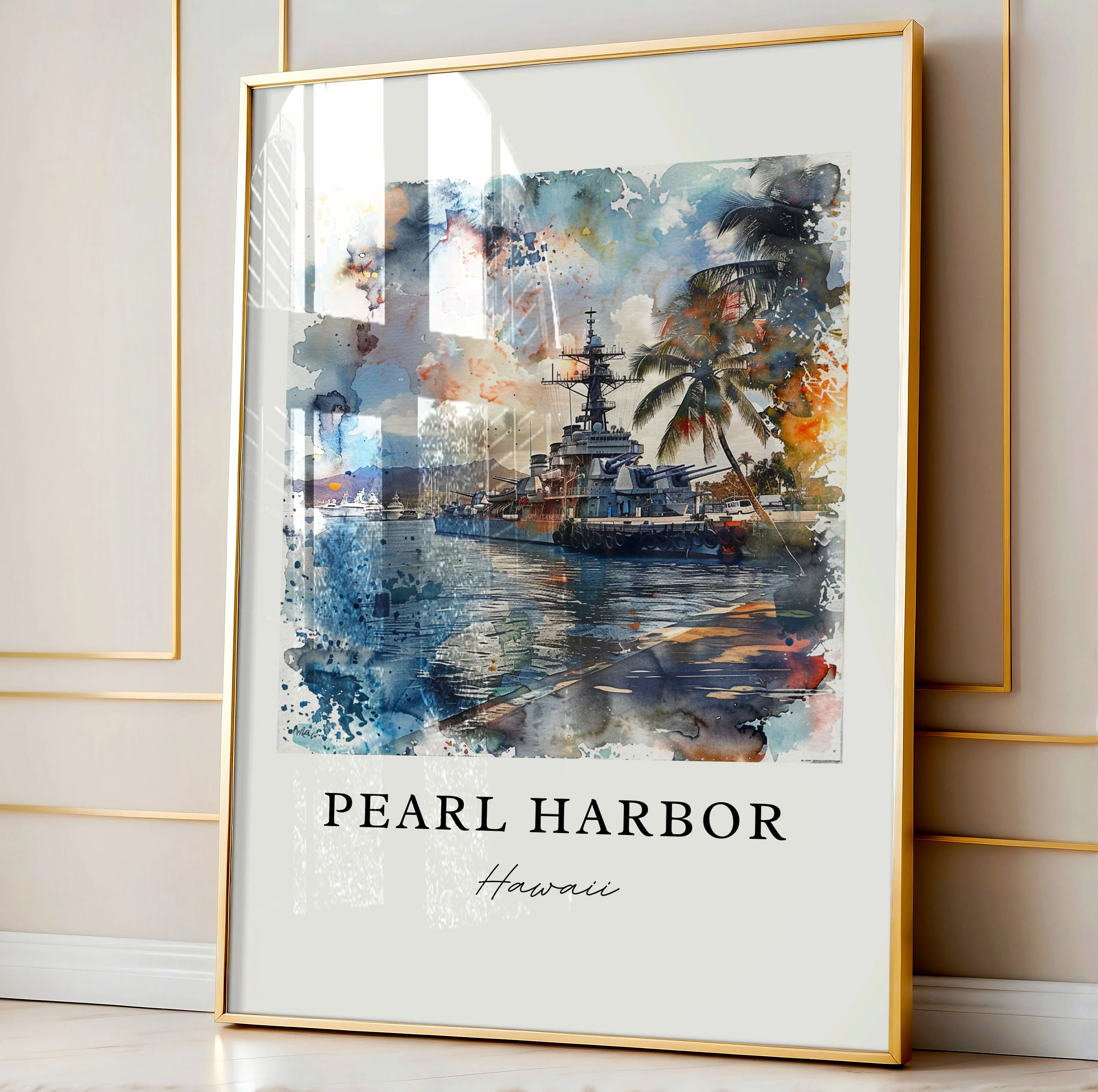 Pearl Harbor, USA – Watercolor Art Print - Image 4