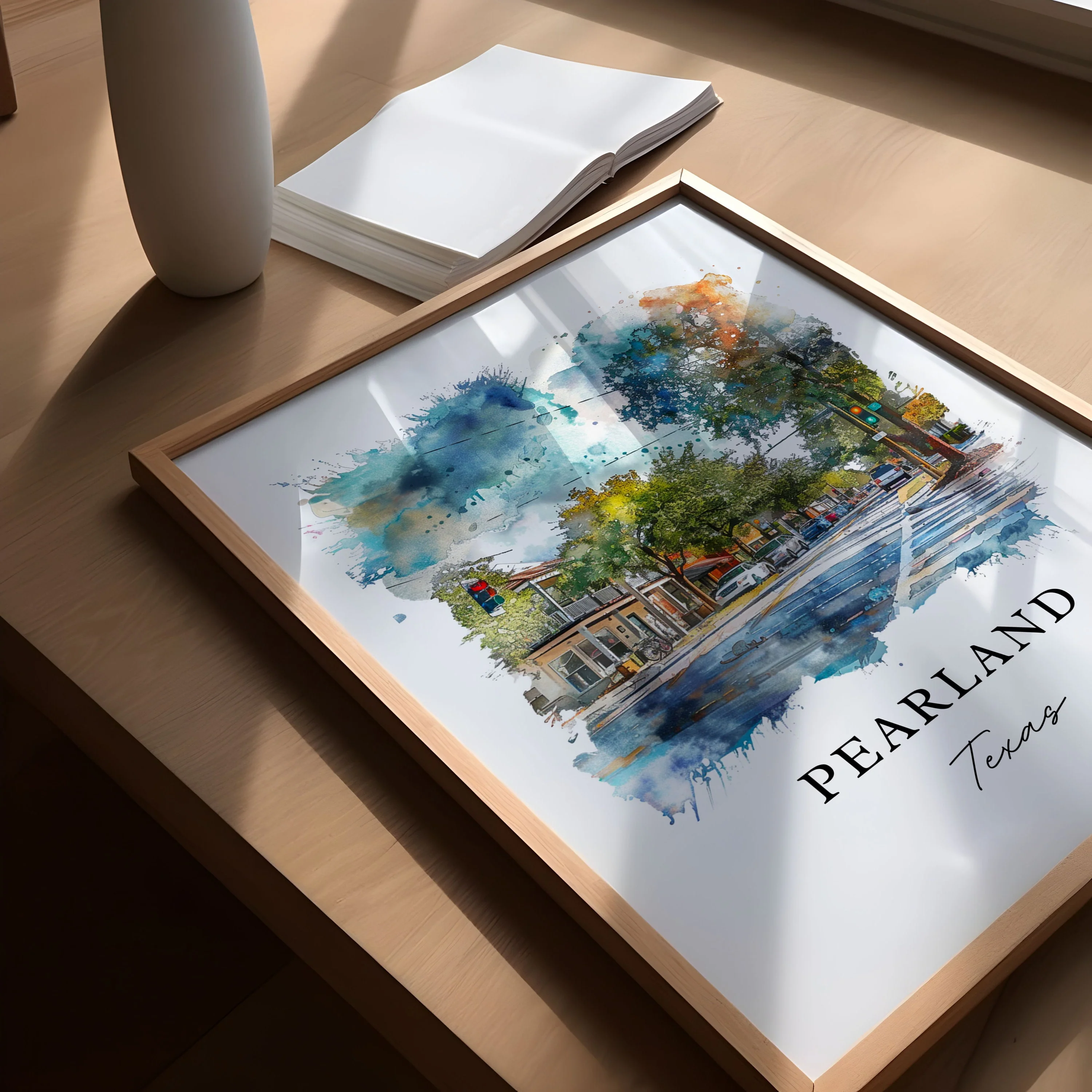 Pearland, Texas, Texas – Watercolor Art Print - Image 3