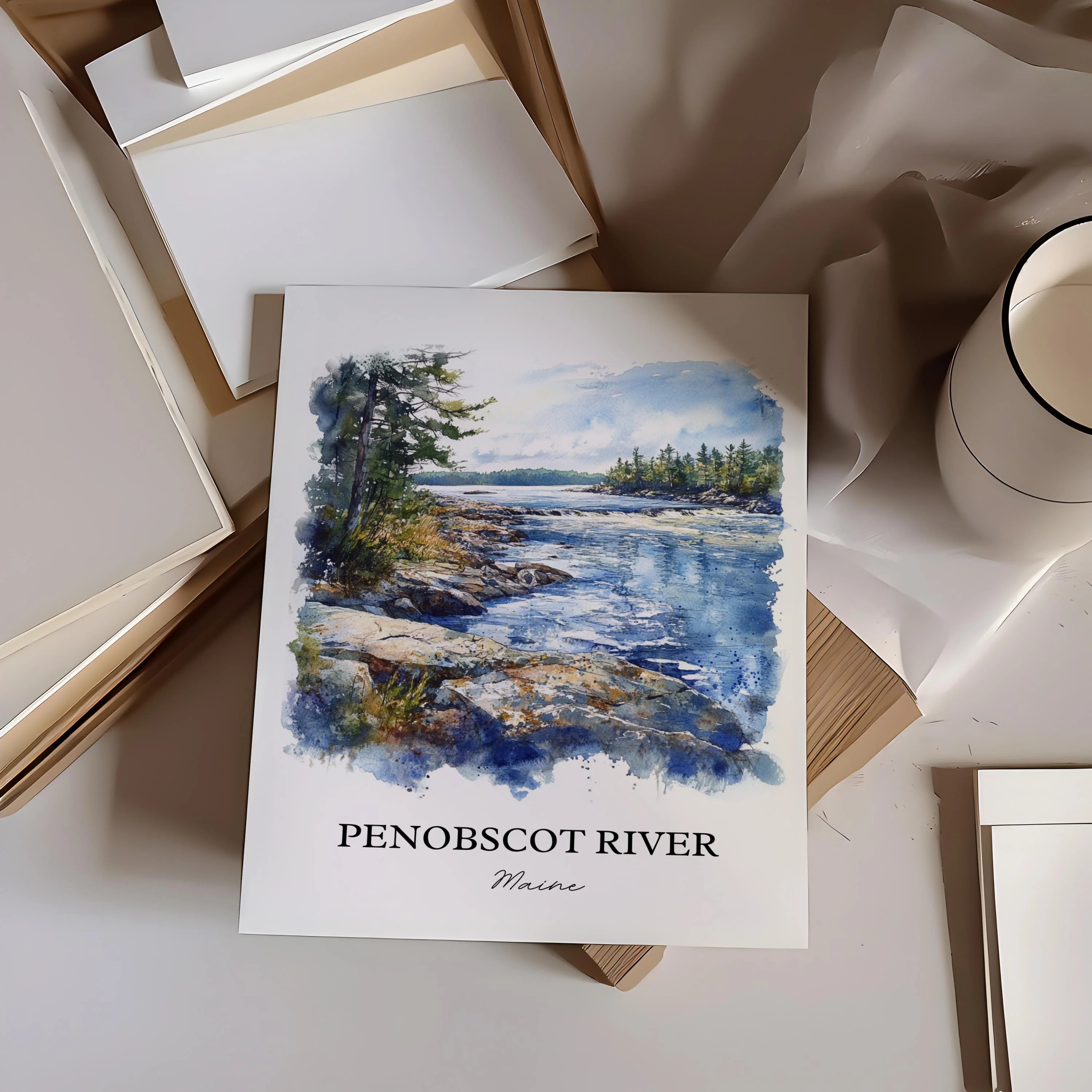 Penobscot River, USA – Watercolor Art Print - Image 4
