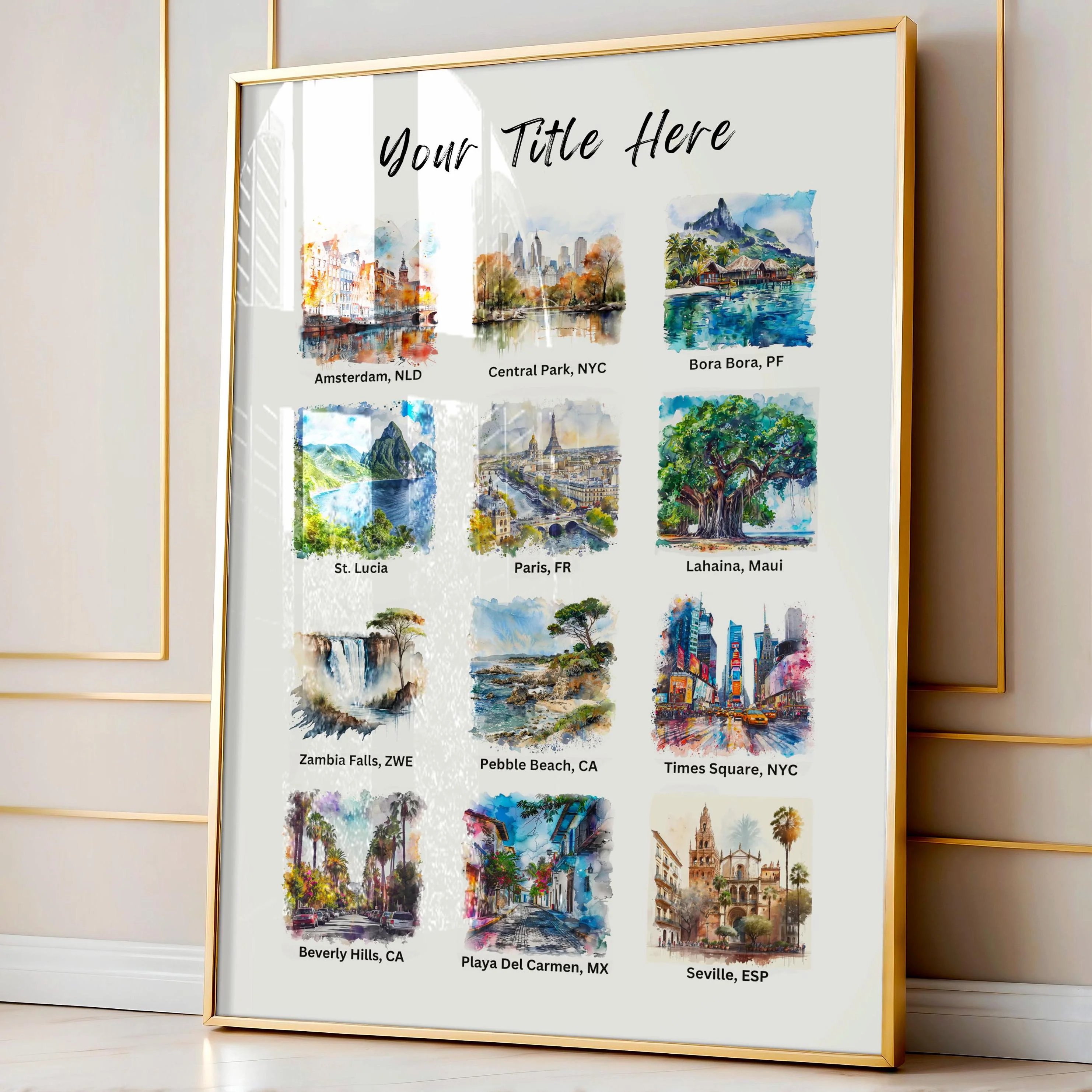 Personalized Travel Destinations, Study Abroad – Watercolor Art Print - Image 4