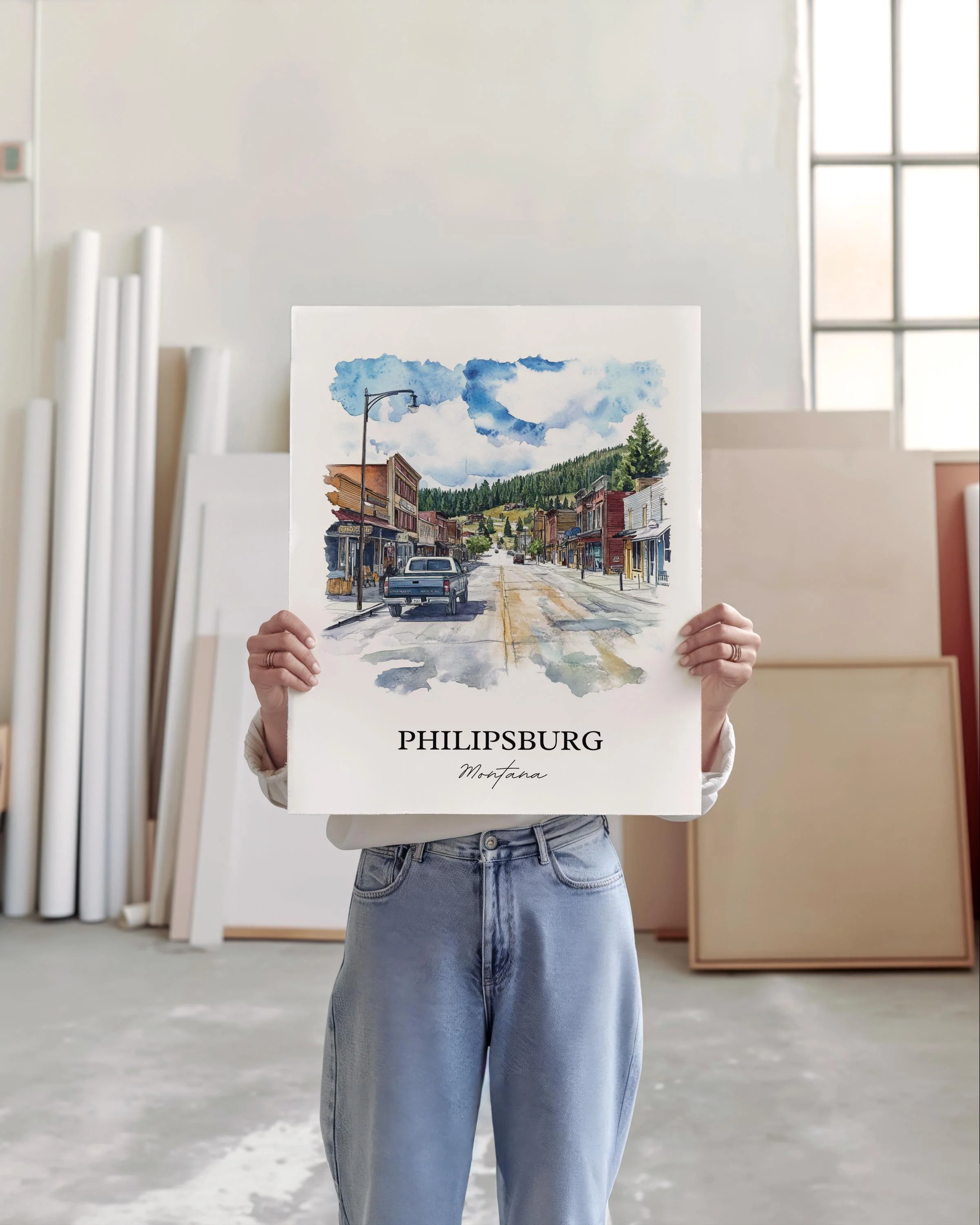 Philipsburg, Montana, USA – Watercolor Art Print - Image 3