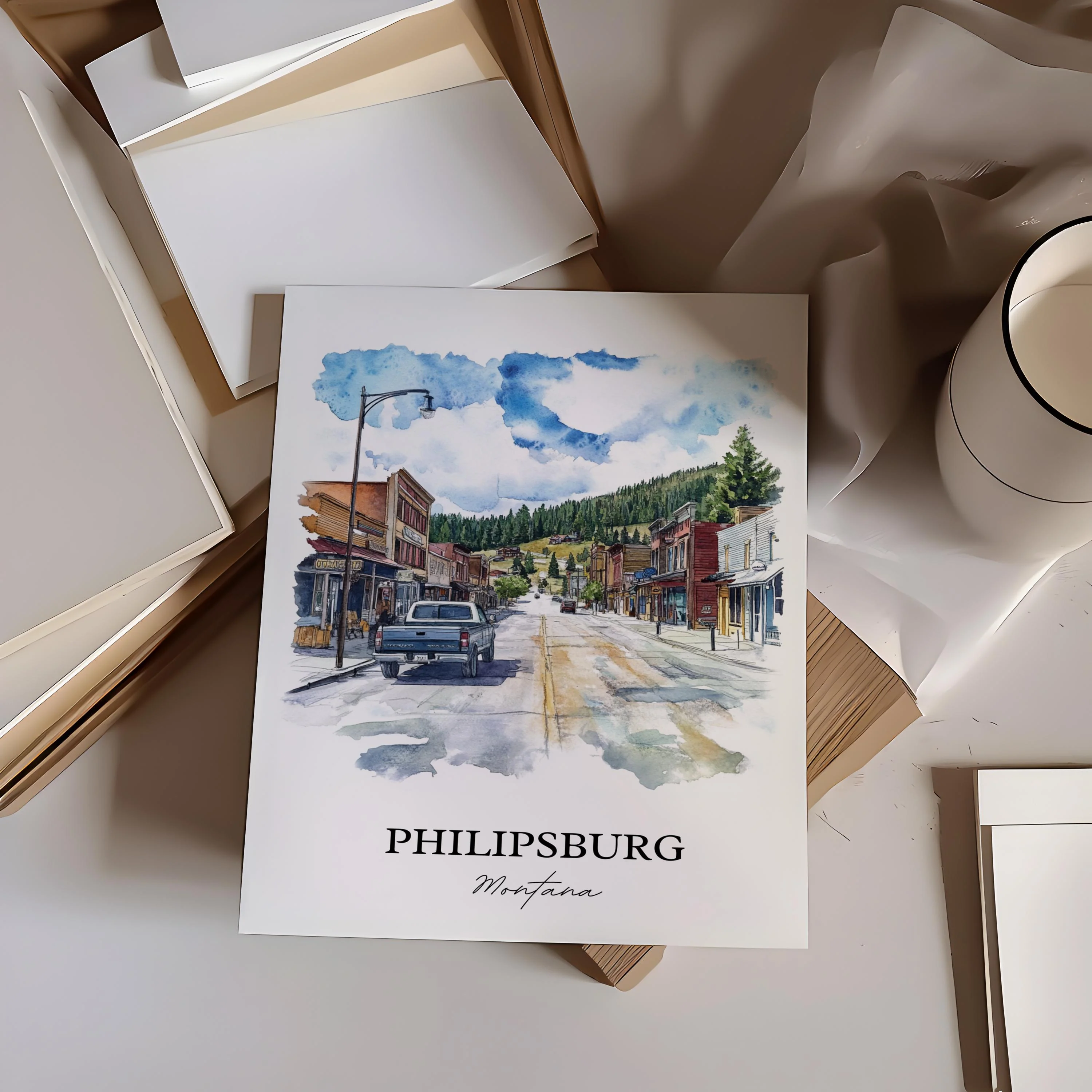 Philipsburg, Montana, USA – Watercolor Art Print - Image 4