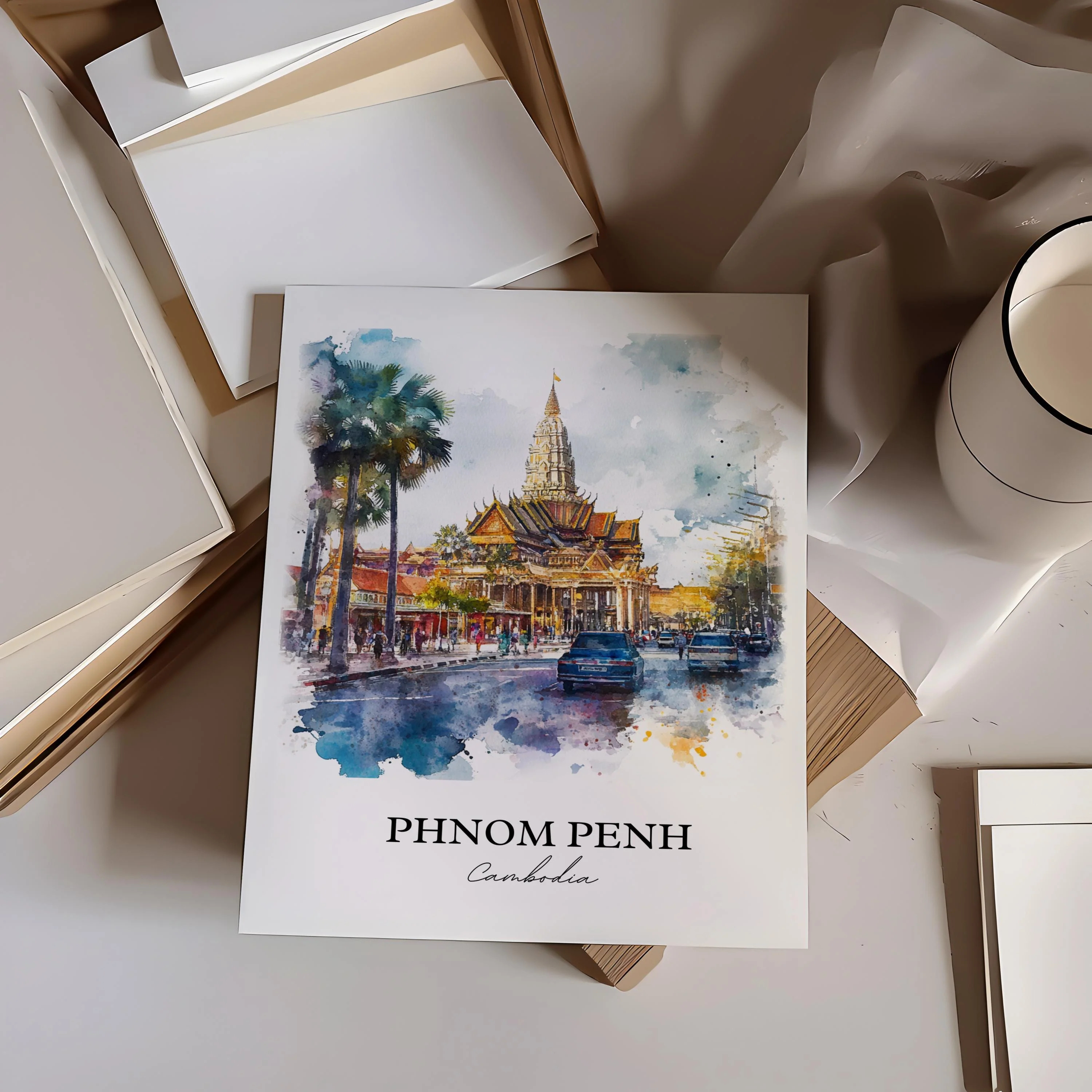 Phnom Penh, Cambodia – Watercolor Art Print - Image 5