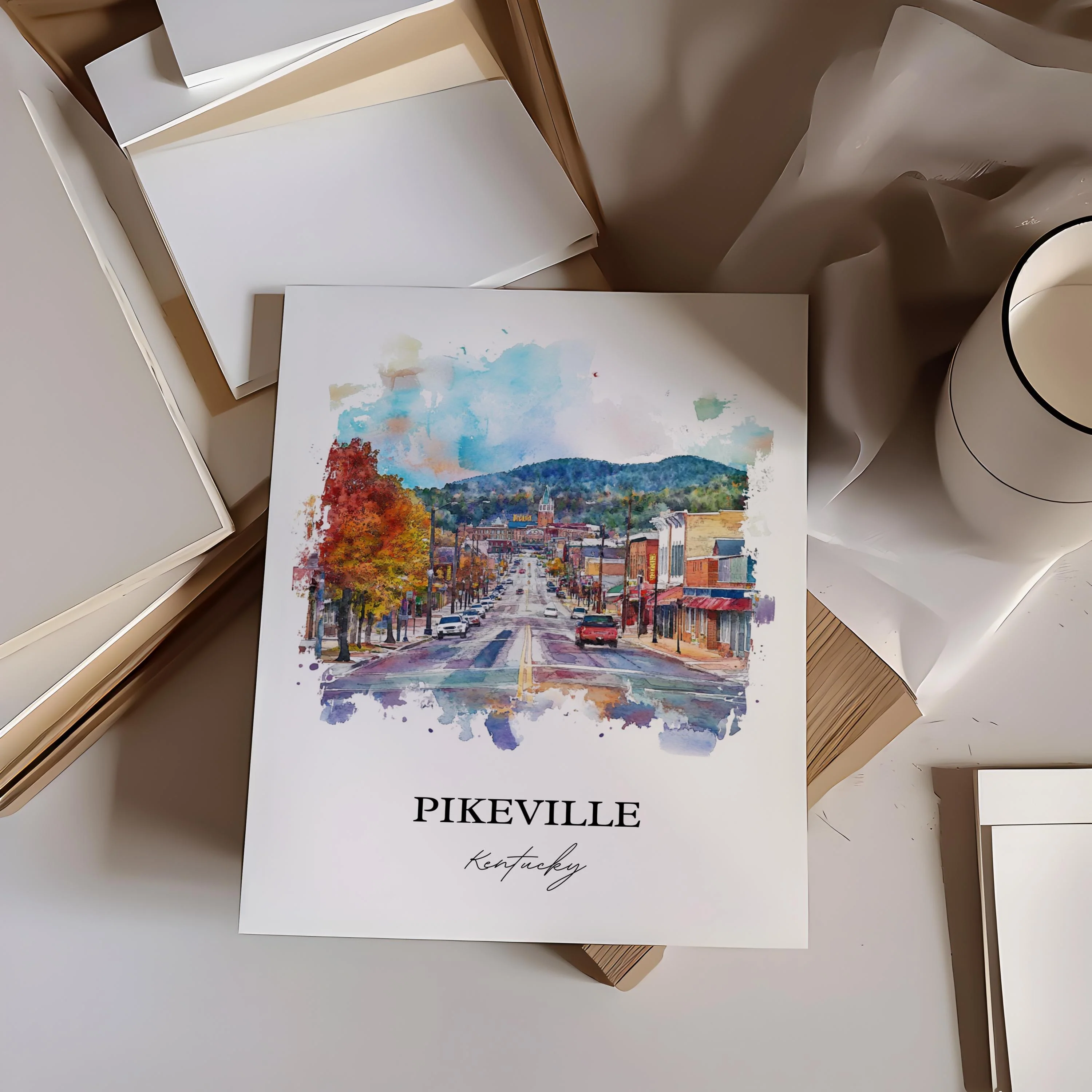 Pikeville, Kentucky, Kentucky – Watercolor Art Print - Image 5