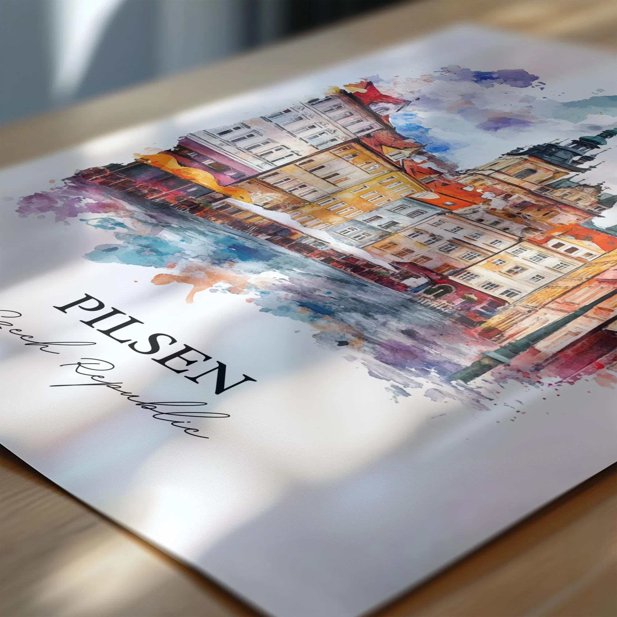 Pilsen, Czech Republic – Watercolor Art Print - Image 2