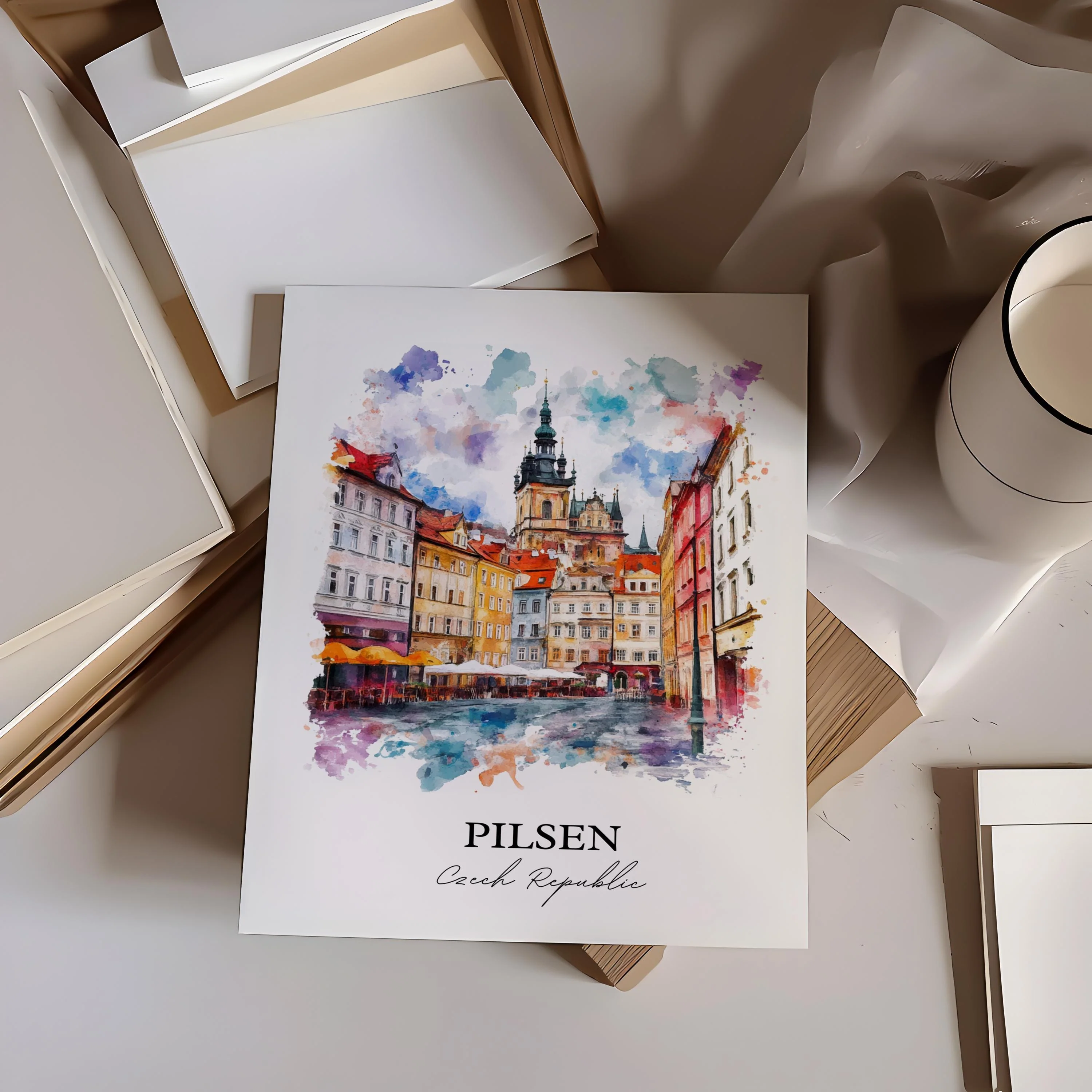 Pilsen, Czech Republic – Watercolor Art Print - Image 4