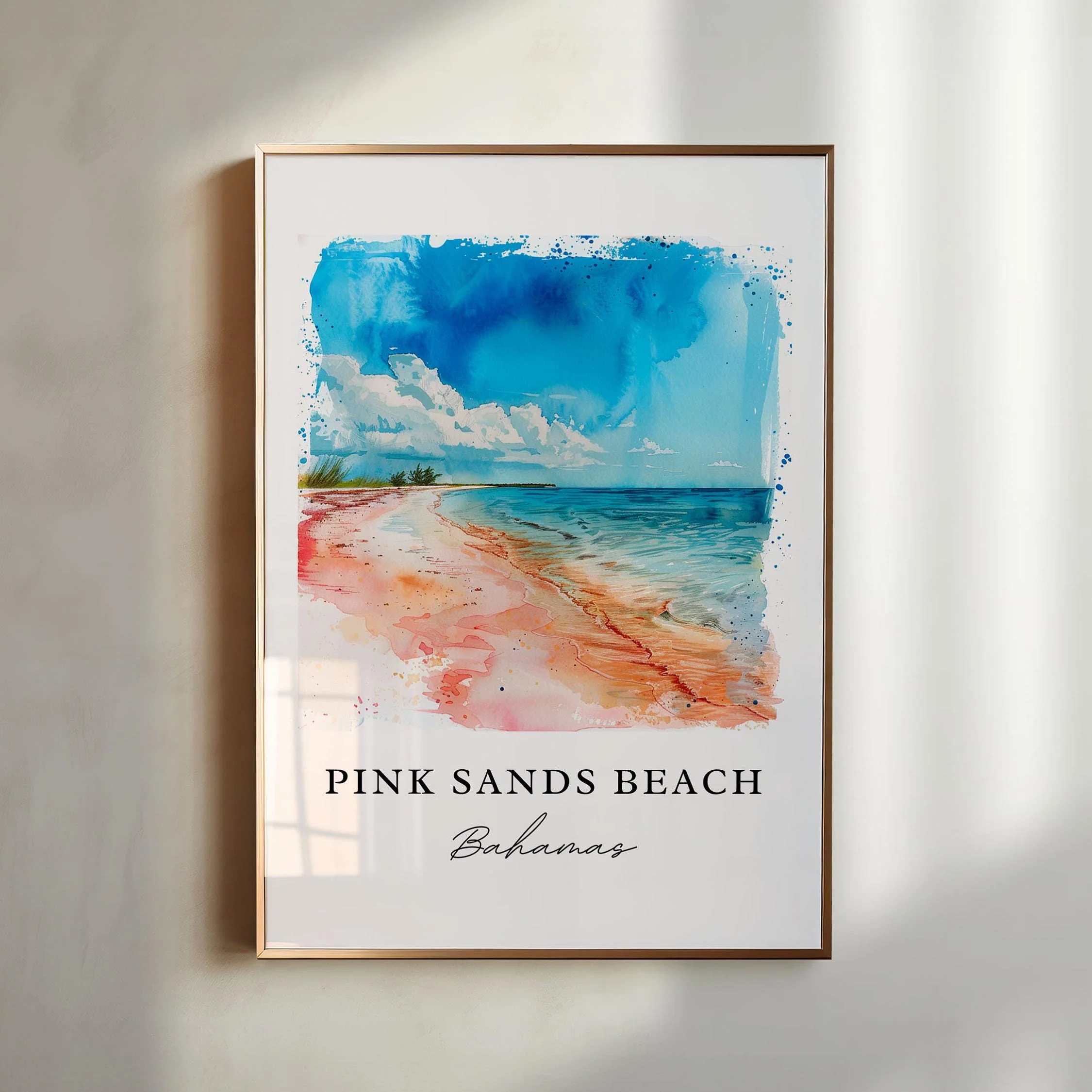 Pink Sands Beach, Bahamas – Watercolor Art Print