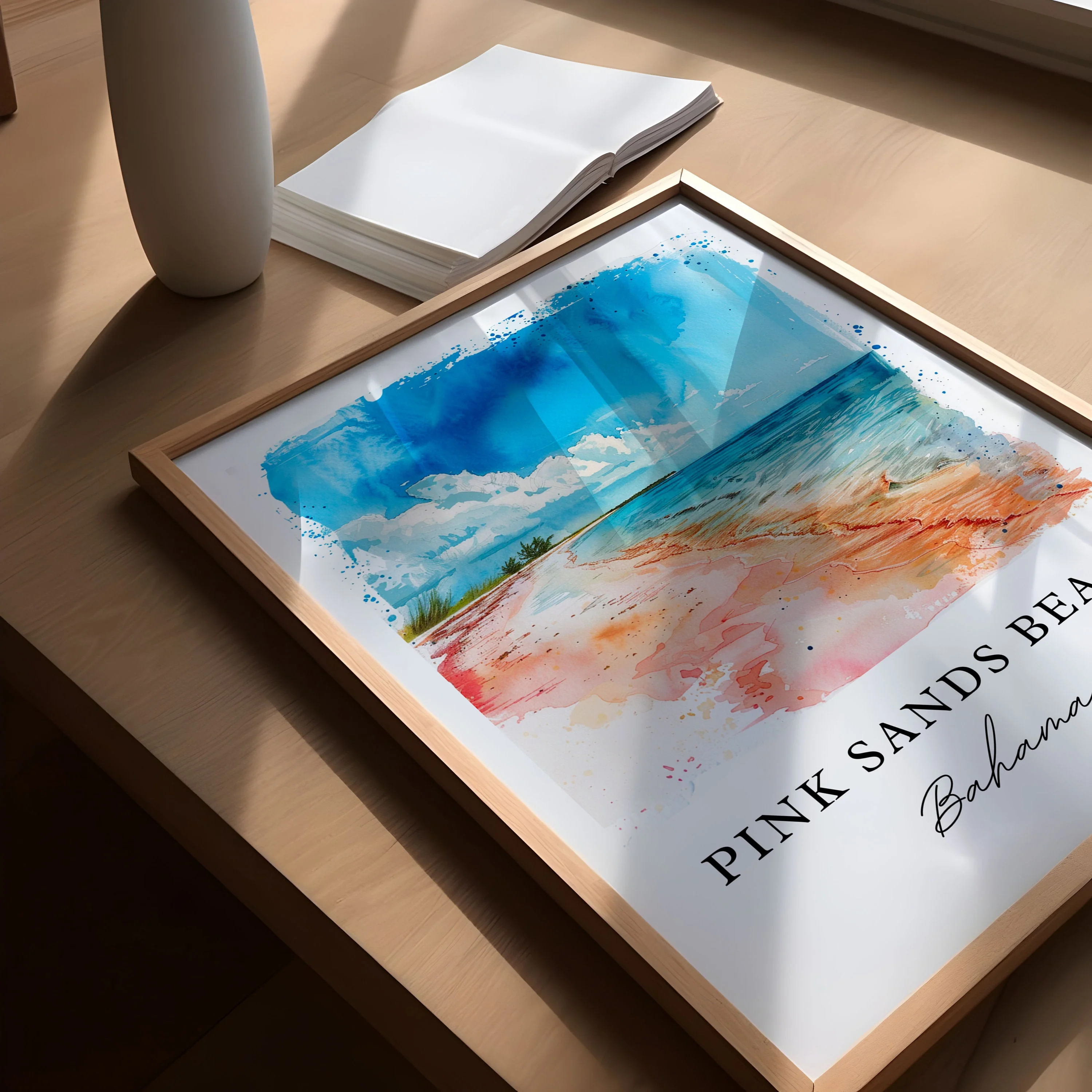 Pink Sands Beach, Bahamas – Watercolor Art Print - Image 3