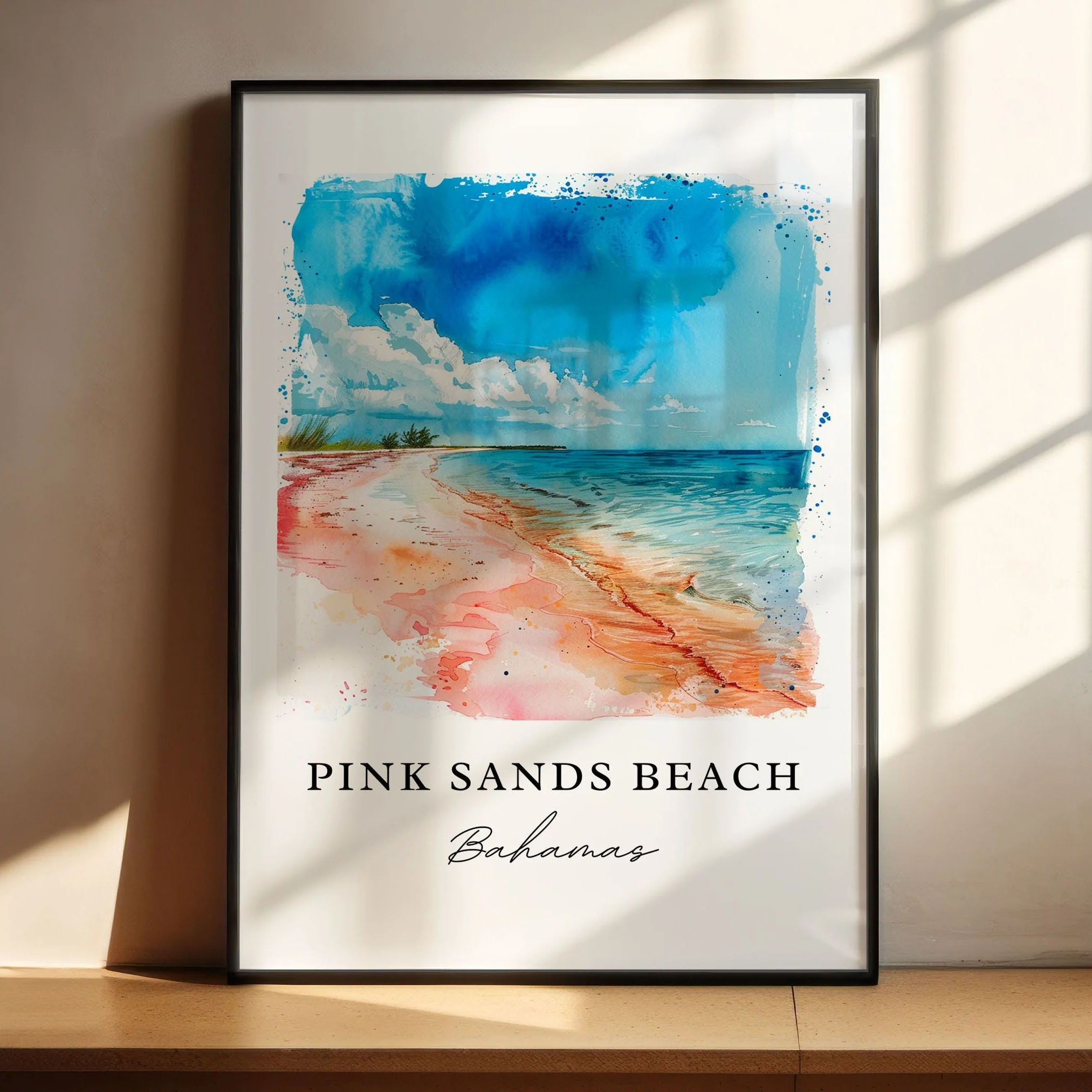 Pink Sands Beach, Bahamas – Watercolor Art Print - Image 4