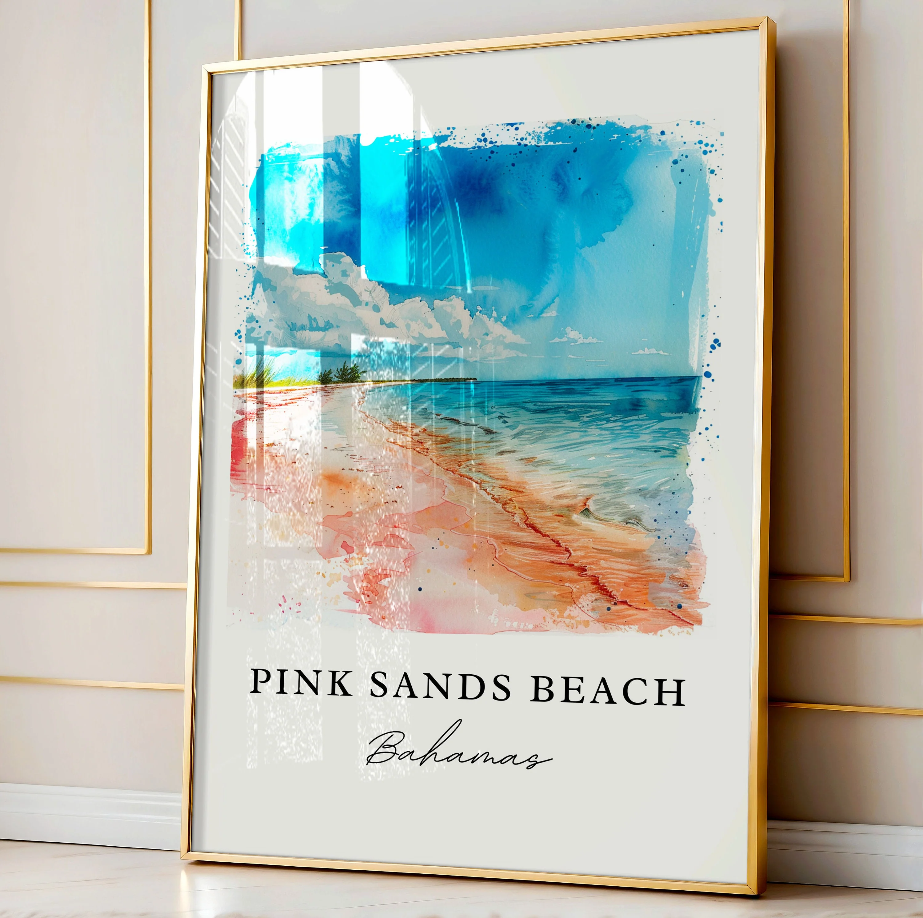 Pink Sands Beach, Bahamas – Watercolor Art Print - Image 5