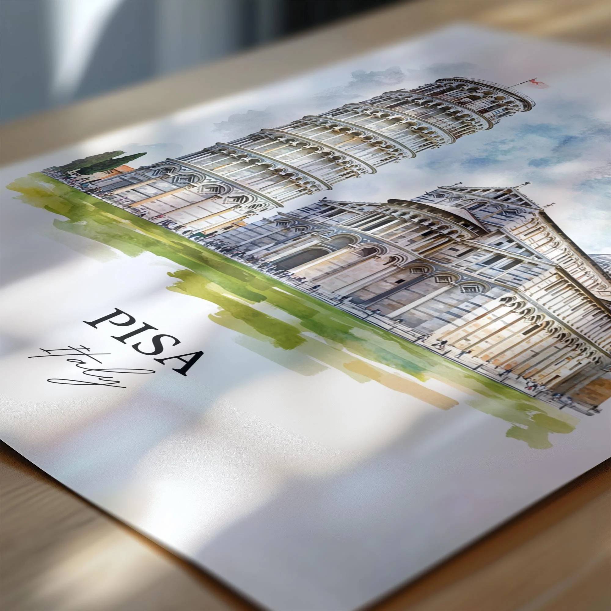 Pisa, Italy – Watercolor Art Print of Leaning Tower of Pisa - Image 2