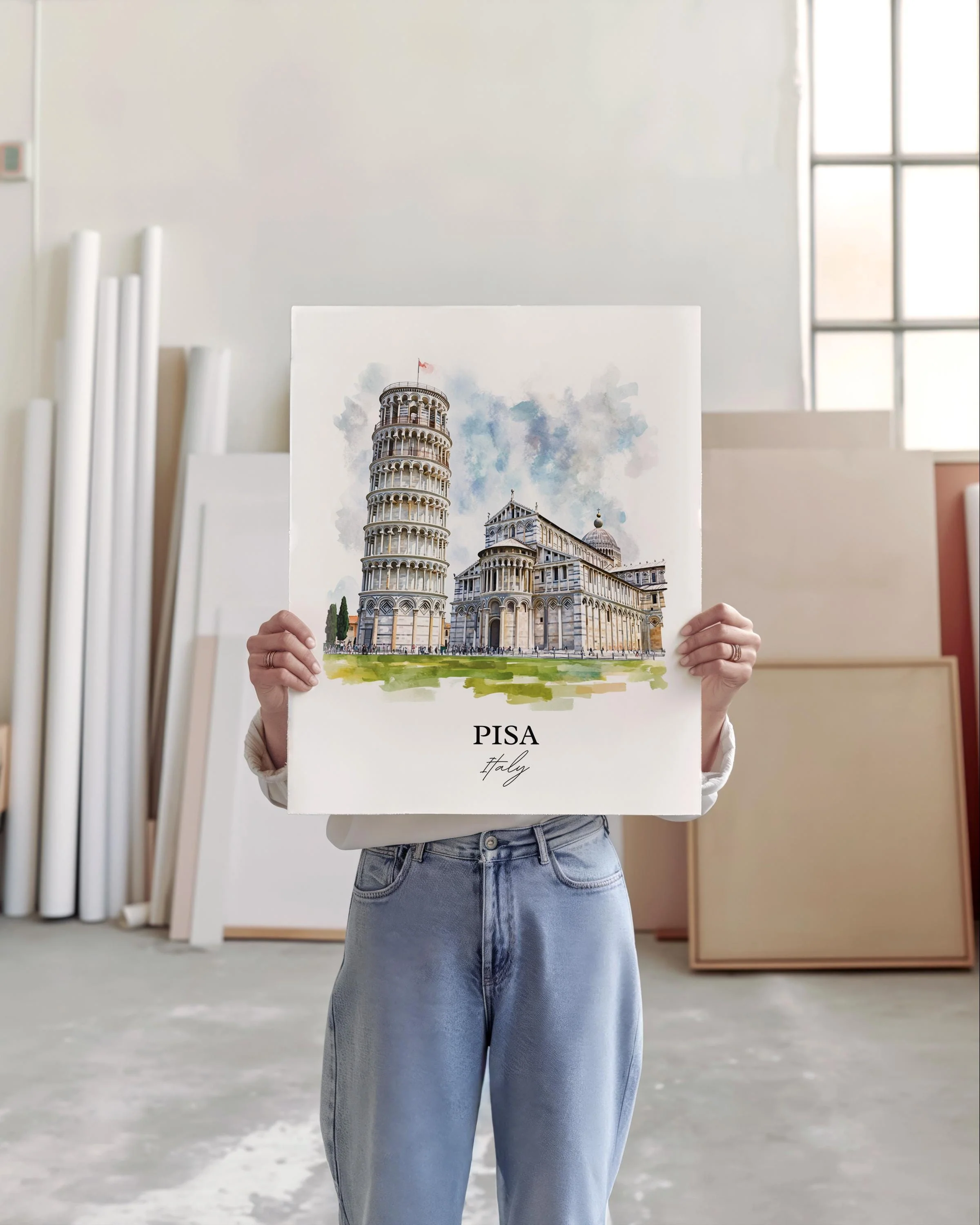Pisa, Italy – Watercolor Art Print of Leaning Tower of Pisa - Image 4