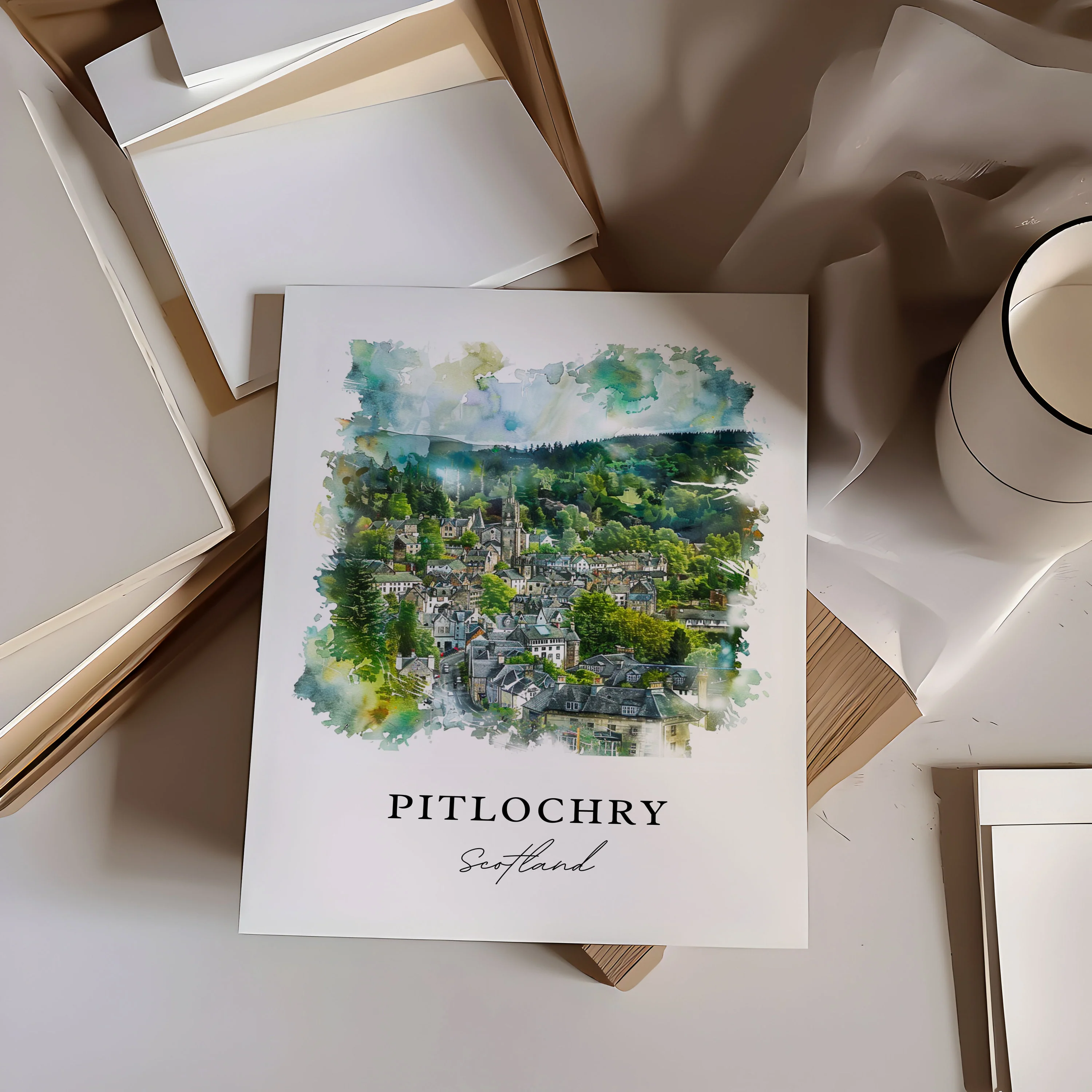 Pitlochry, Scotland – Watercolor Art Print - Image 2