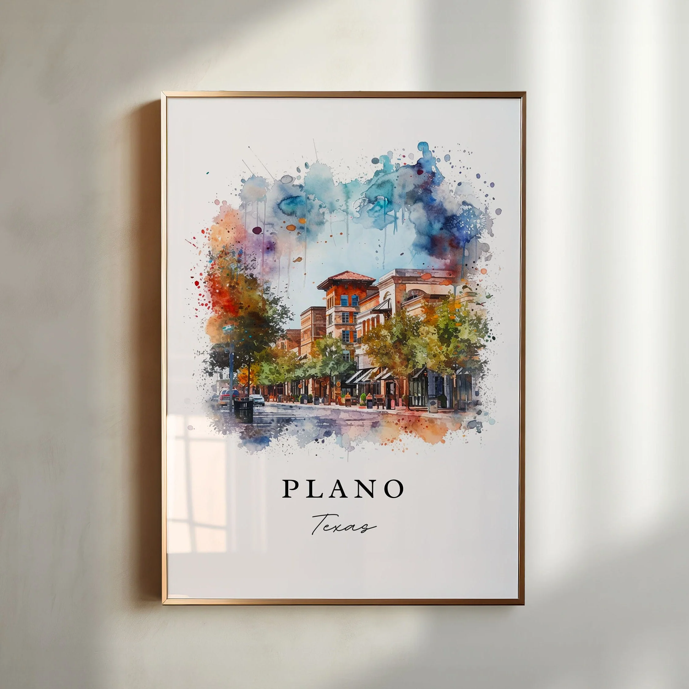 Plano, Texas, Texas – Watercolor Art Print