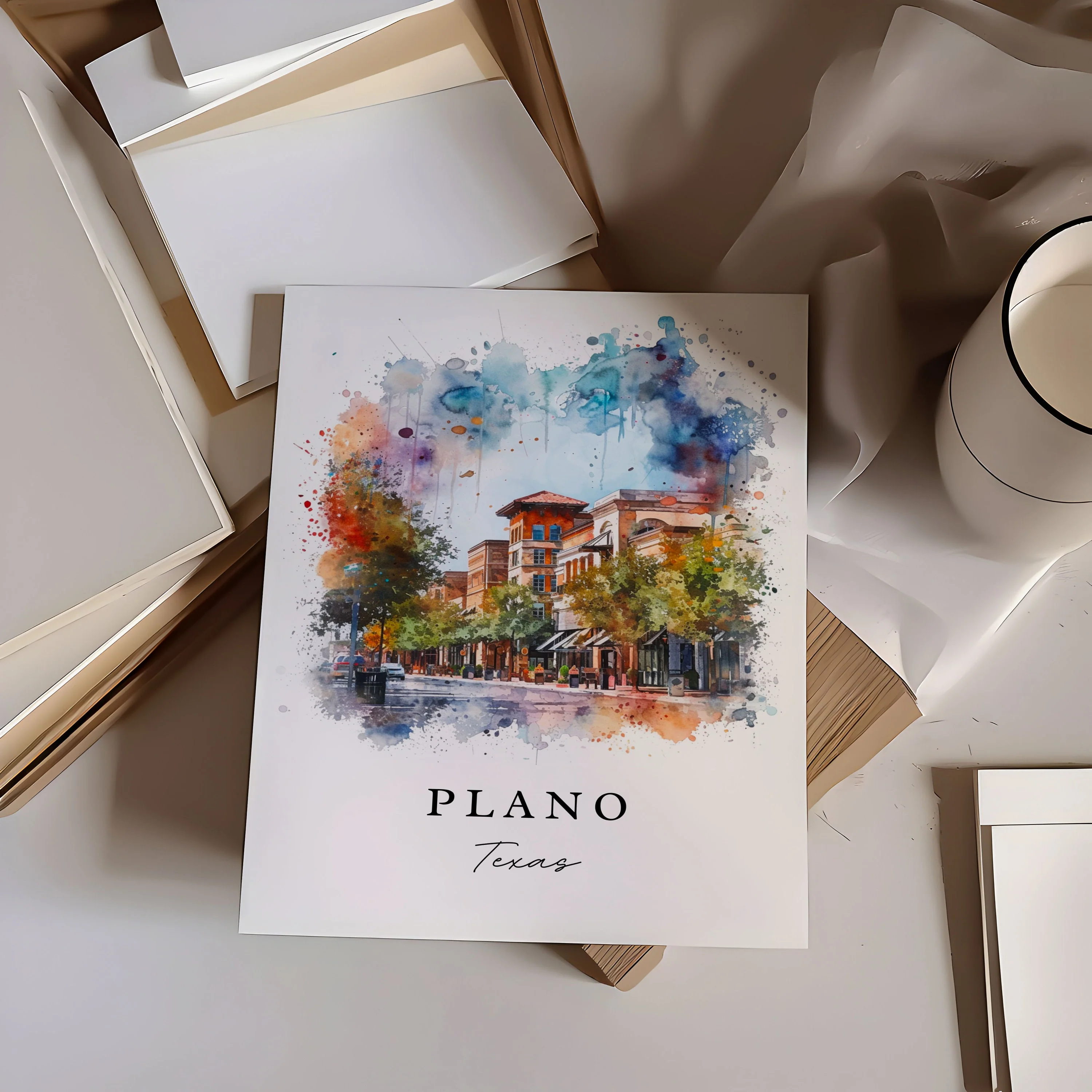 Plano, Texas, Texas – Watercolor Art Print - Image 2