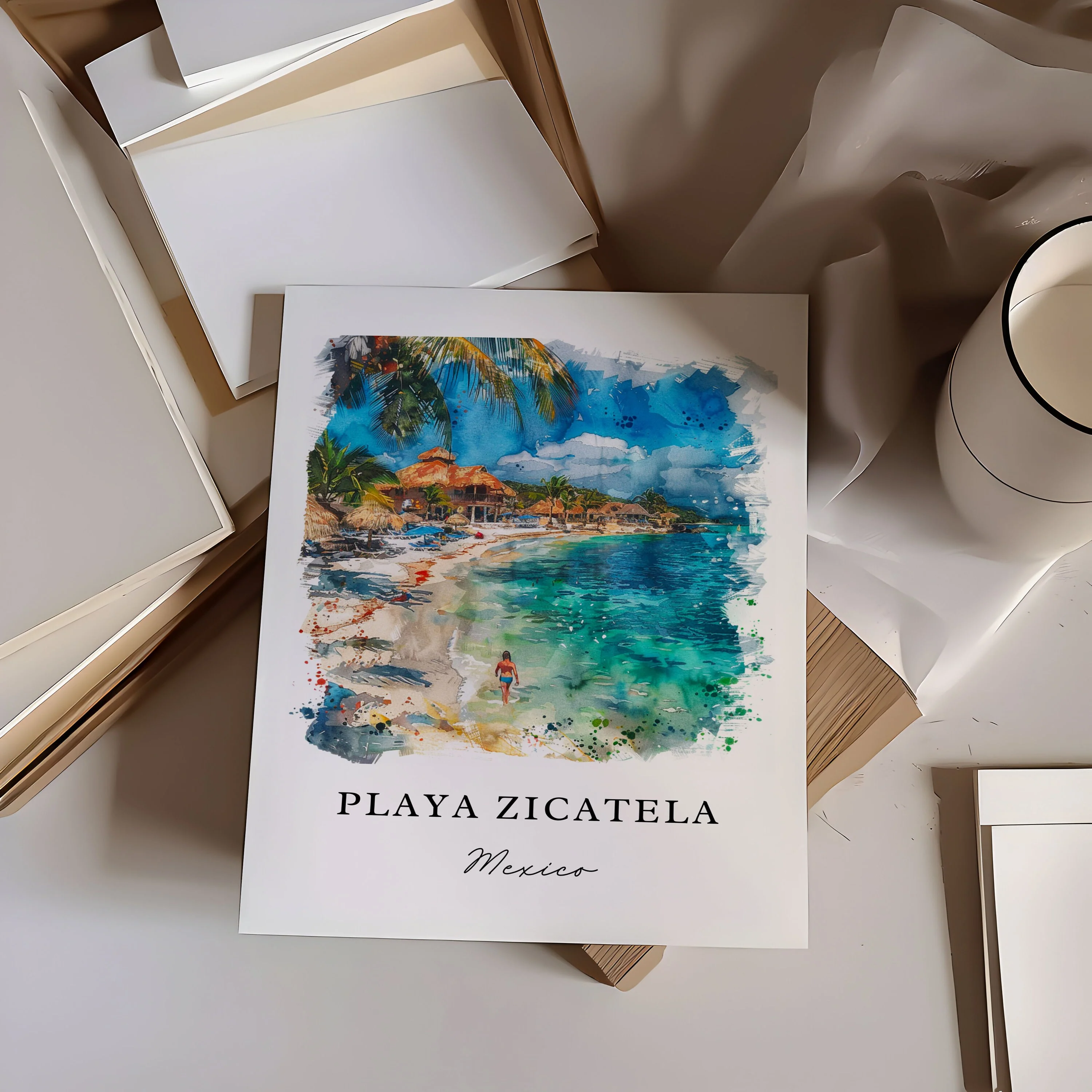 Playa Zicatela, Mexico – Watercolor Art Print - Image 3