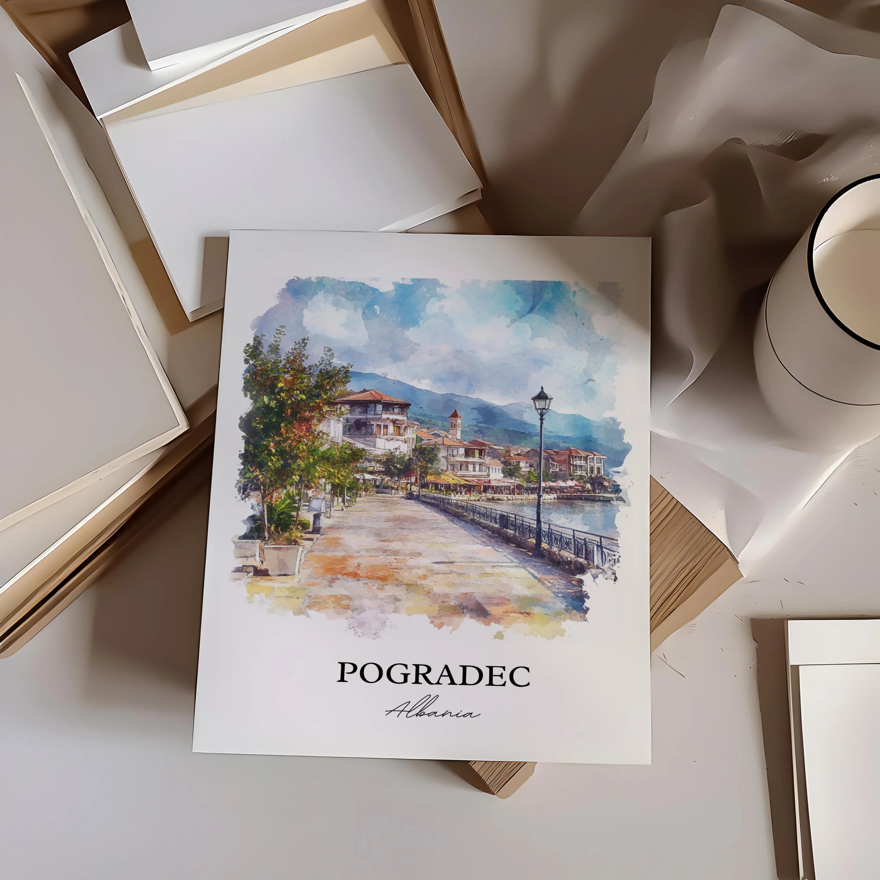 Pogradec, Albania – Watercolor Art Print - Image 3