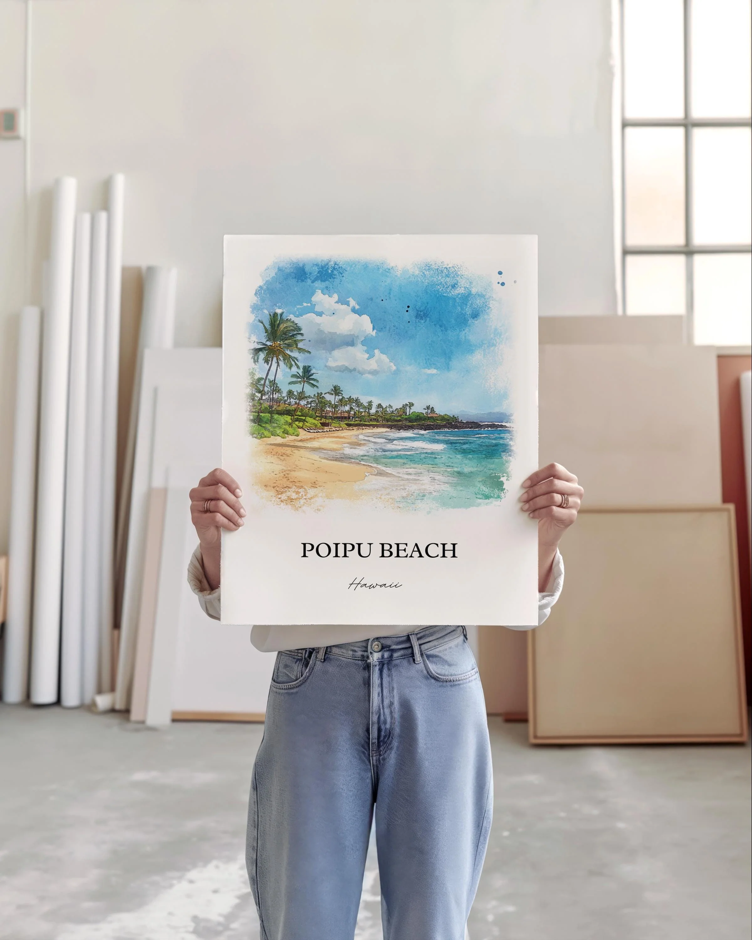 Poipu Beach, Kauai, Hawaii – Watercolor Art Print - Image 3