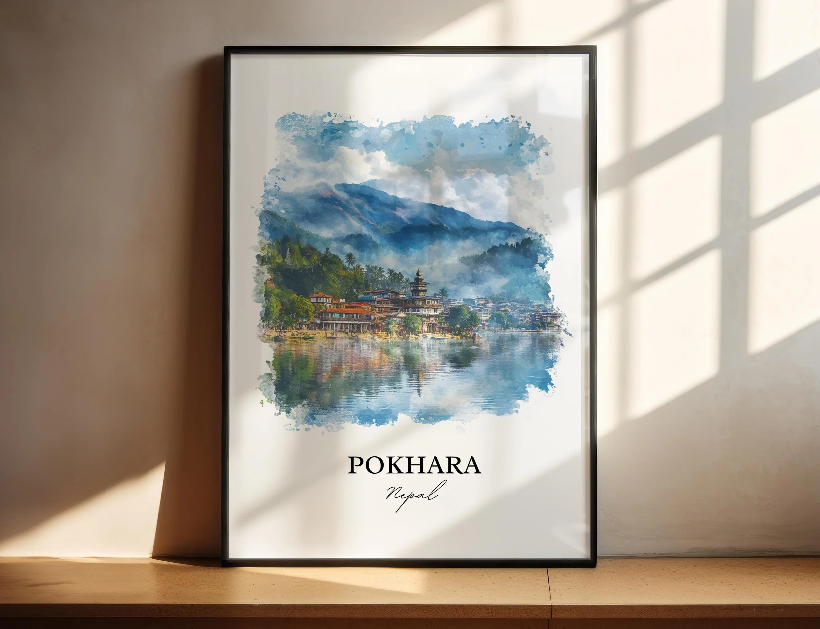 Pokhara, Nepal – Watercolor Art Print