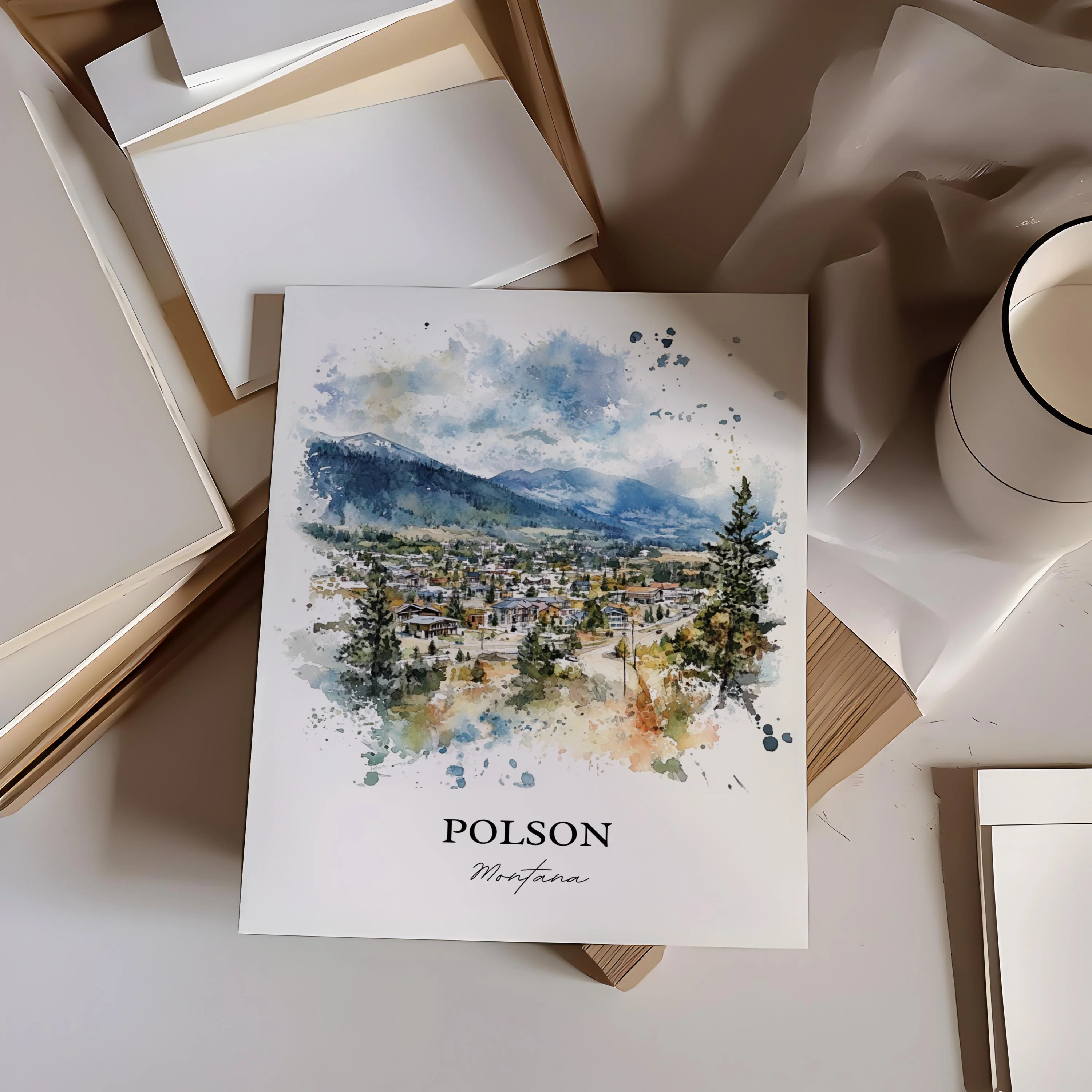 Polson, Montana, USA – Watercolor Art Print of Flathead Lake - Image 5