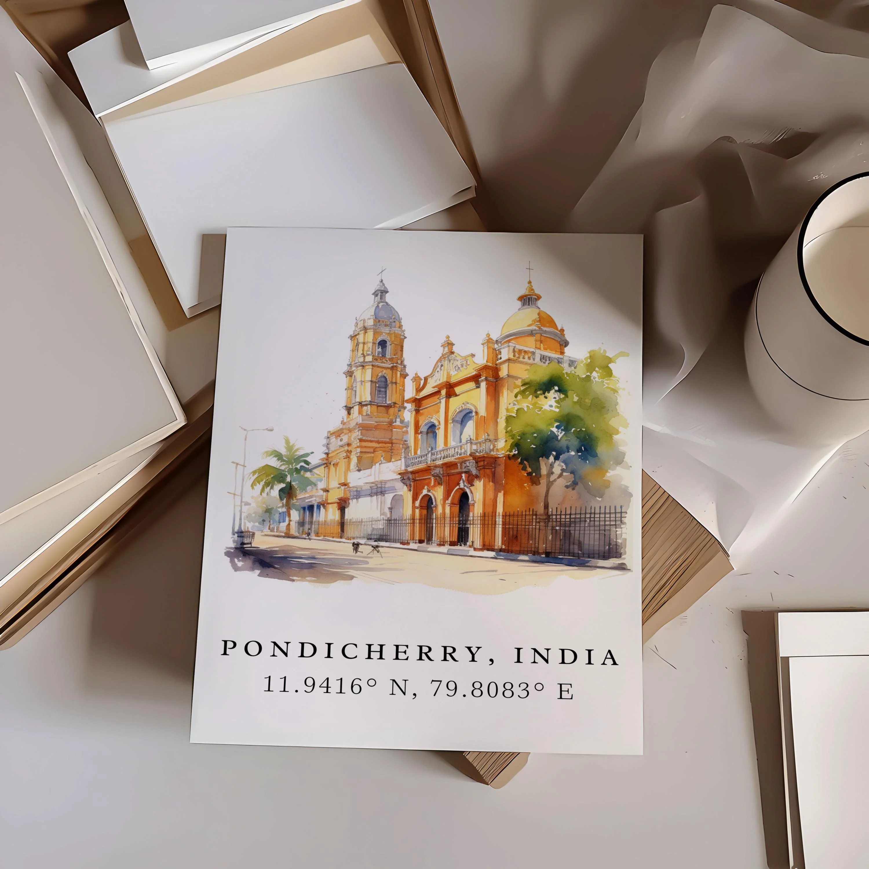 Pondicherry, India – Watercolor Art Print - Image 2